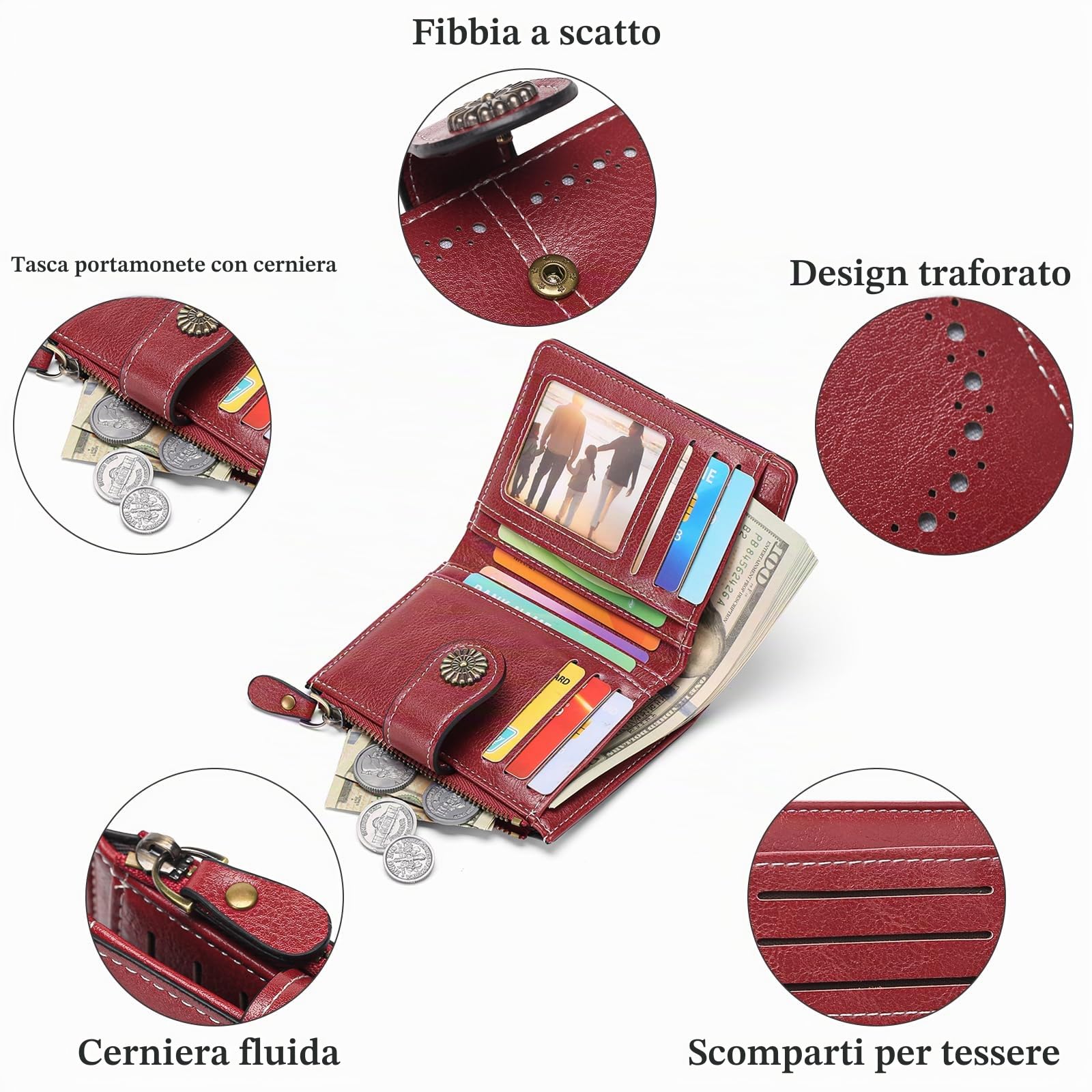 GOIACII SMALL WALLET portafoglio donna rosso compatto RFID