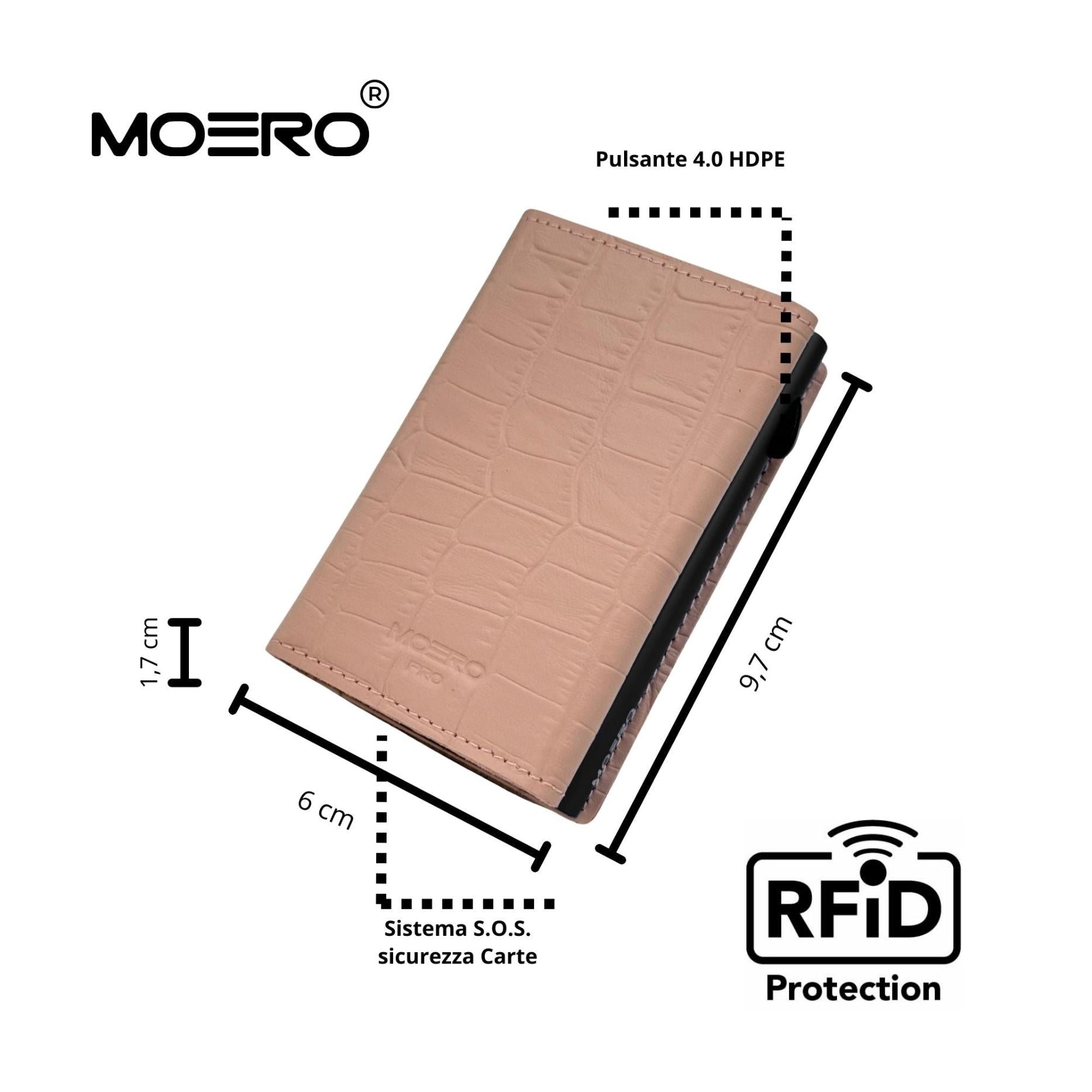 Moero Linea PRO Croco portafoglio rosa RFID effetto coccodrillo