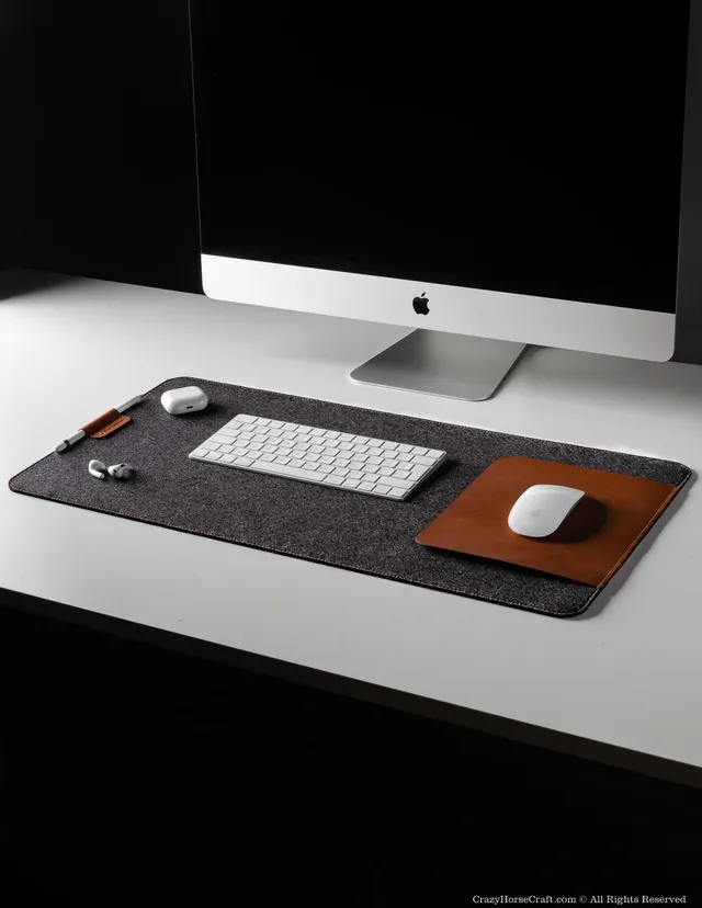 Crazy Horse Craft Desk Accessories Desk Mat sottomano in feltro e pelle Classic Brown