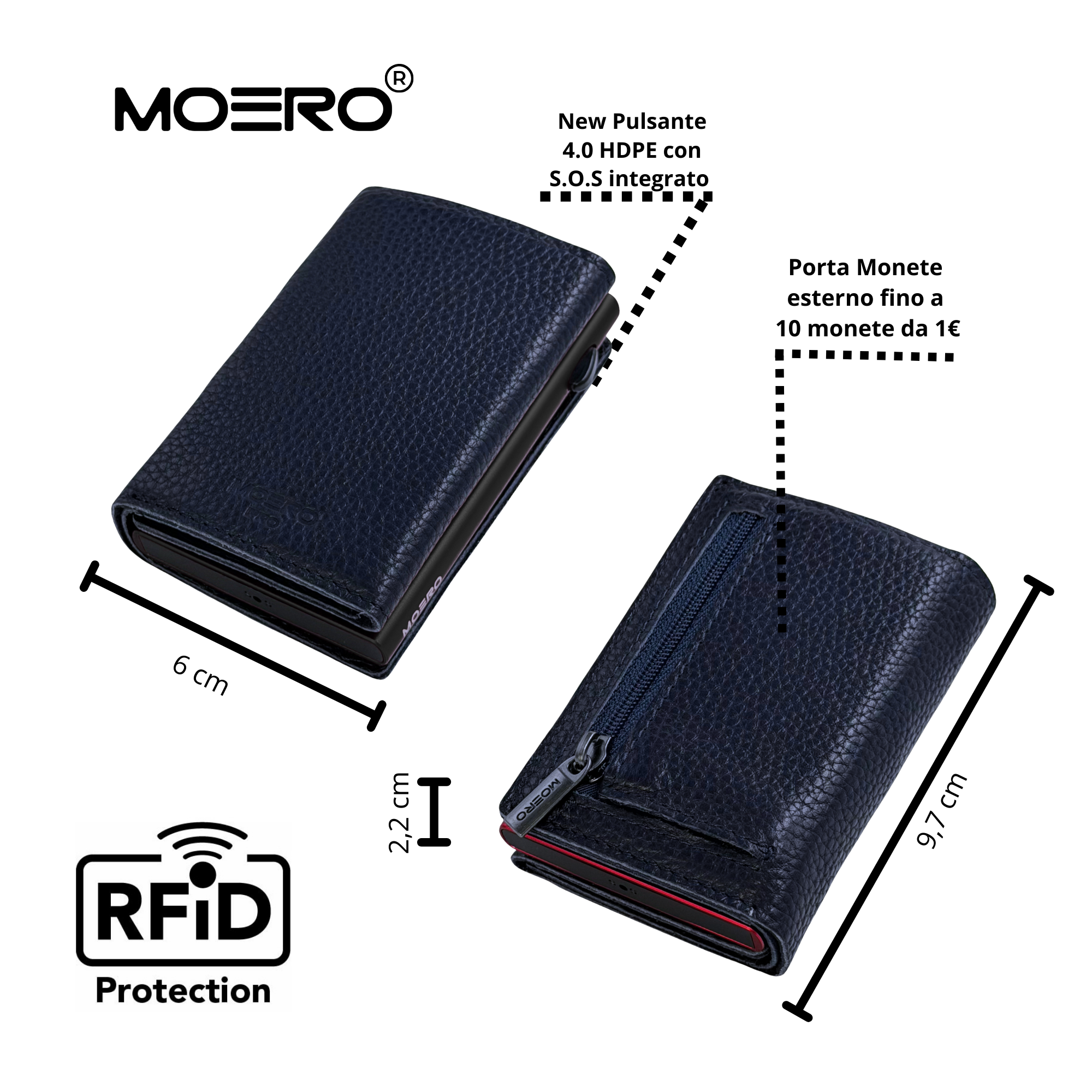 Moero Linea PRO PRO PLUS Zip portafoglio blu RFID