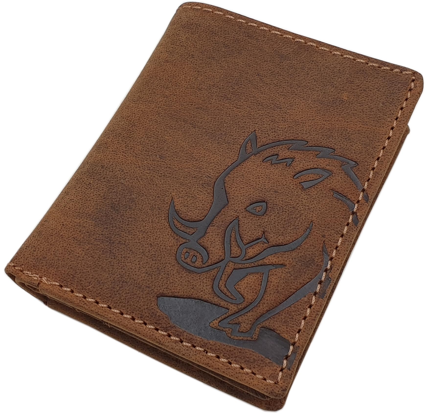 myledershop Herren Geldbörsen portafoglio verticale motivo cervo marrone RFID