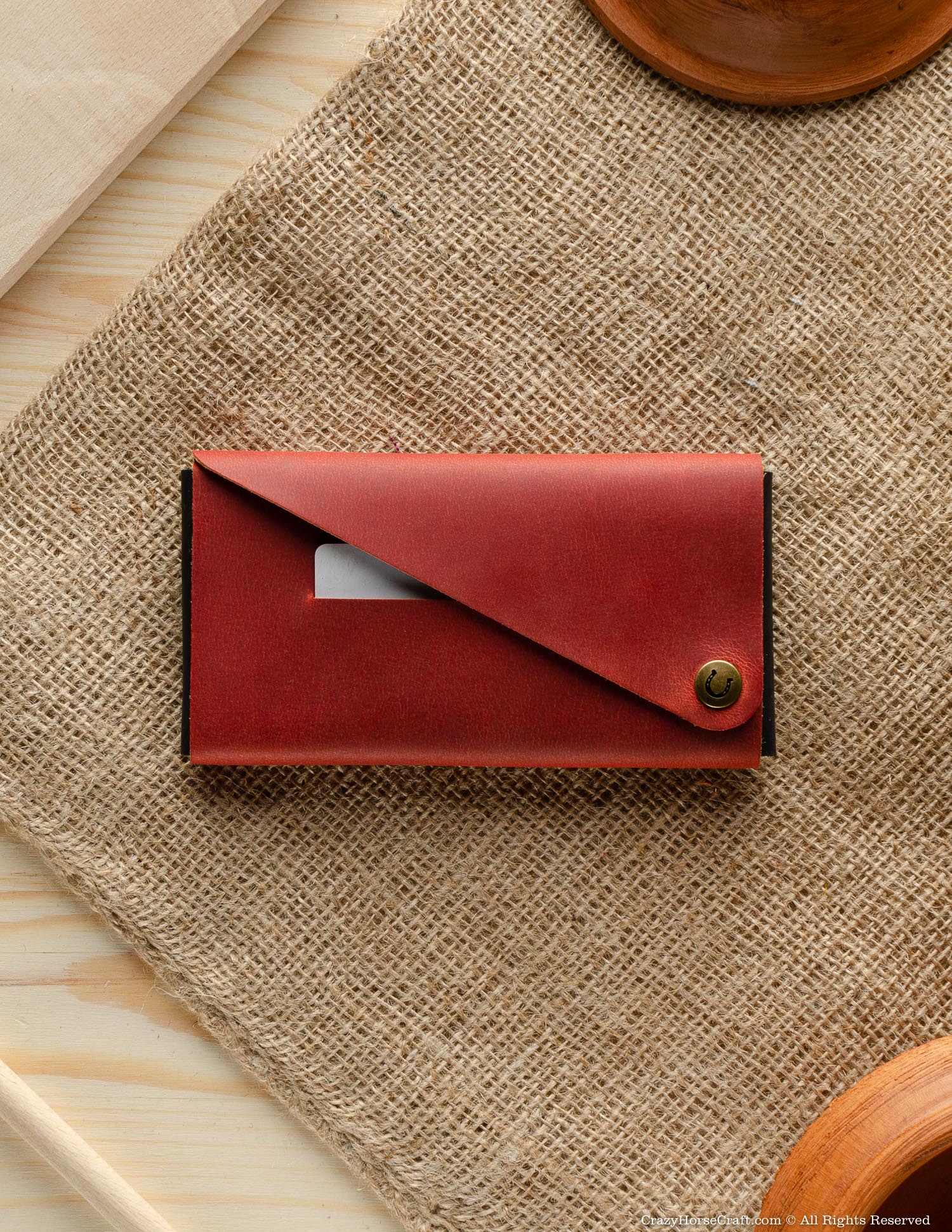 Crazy Horse Craft Minimalist Series portafoglio custodia iPhone Fragola Red