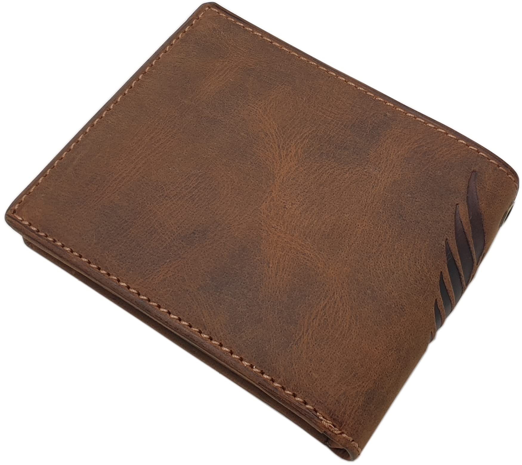 myledershop Herren Geldbörsen portafoglio uomo teschio in pelle di bufalo marrone RFID NFC