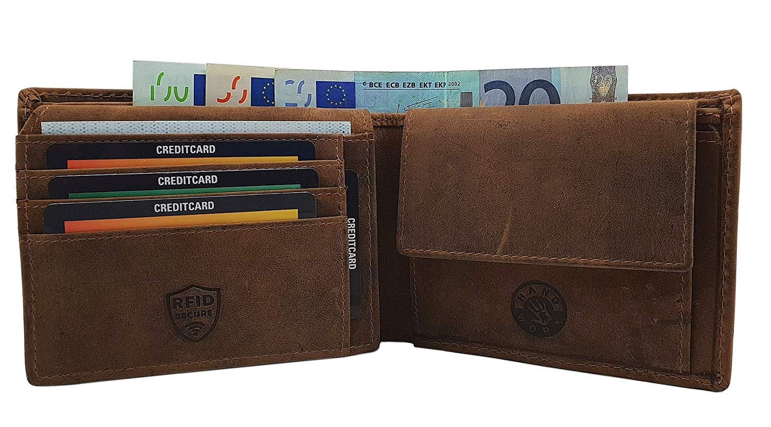myledershop Herren Geldbörsen Portafoglio con motivo moto marrone RFID