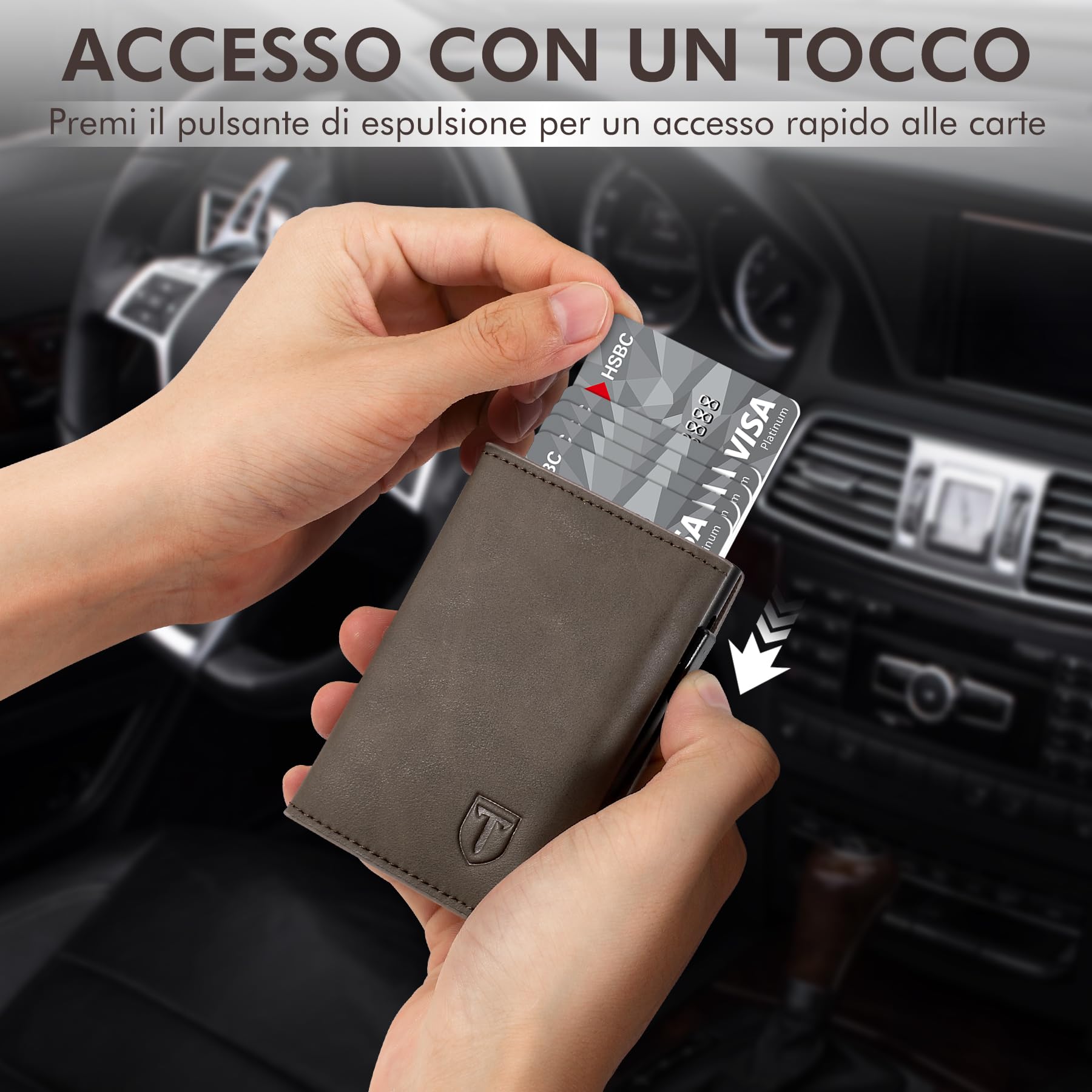 TENBST Card Holder portafoglio uomo marrone con protezione RFID