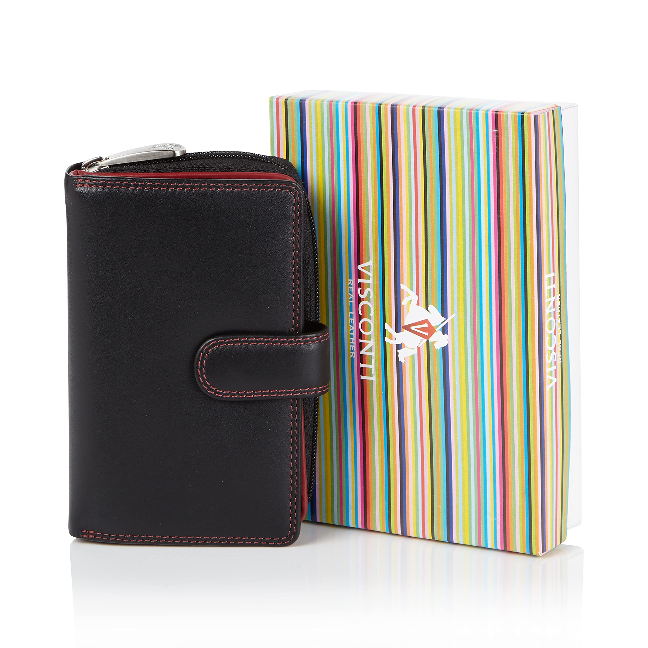 Visconti Colorado Portafoglio Donna Vera Pelle con protezione RFID Nero/Rosso