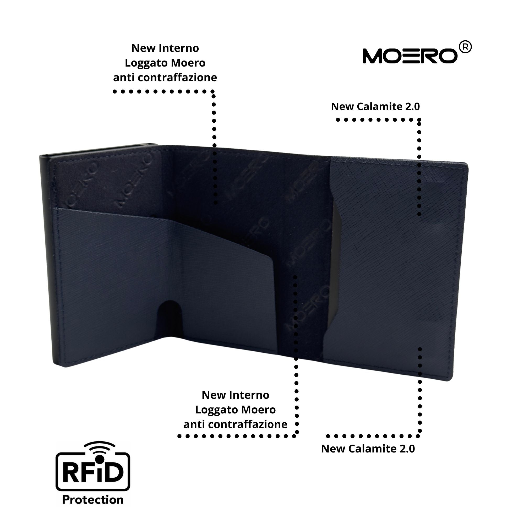 Moero Linea AirTag PRO Zip AirTag Saffiano portafoglio Blu Navy RFID