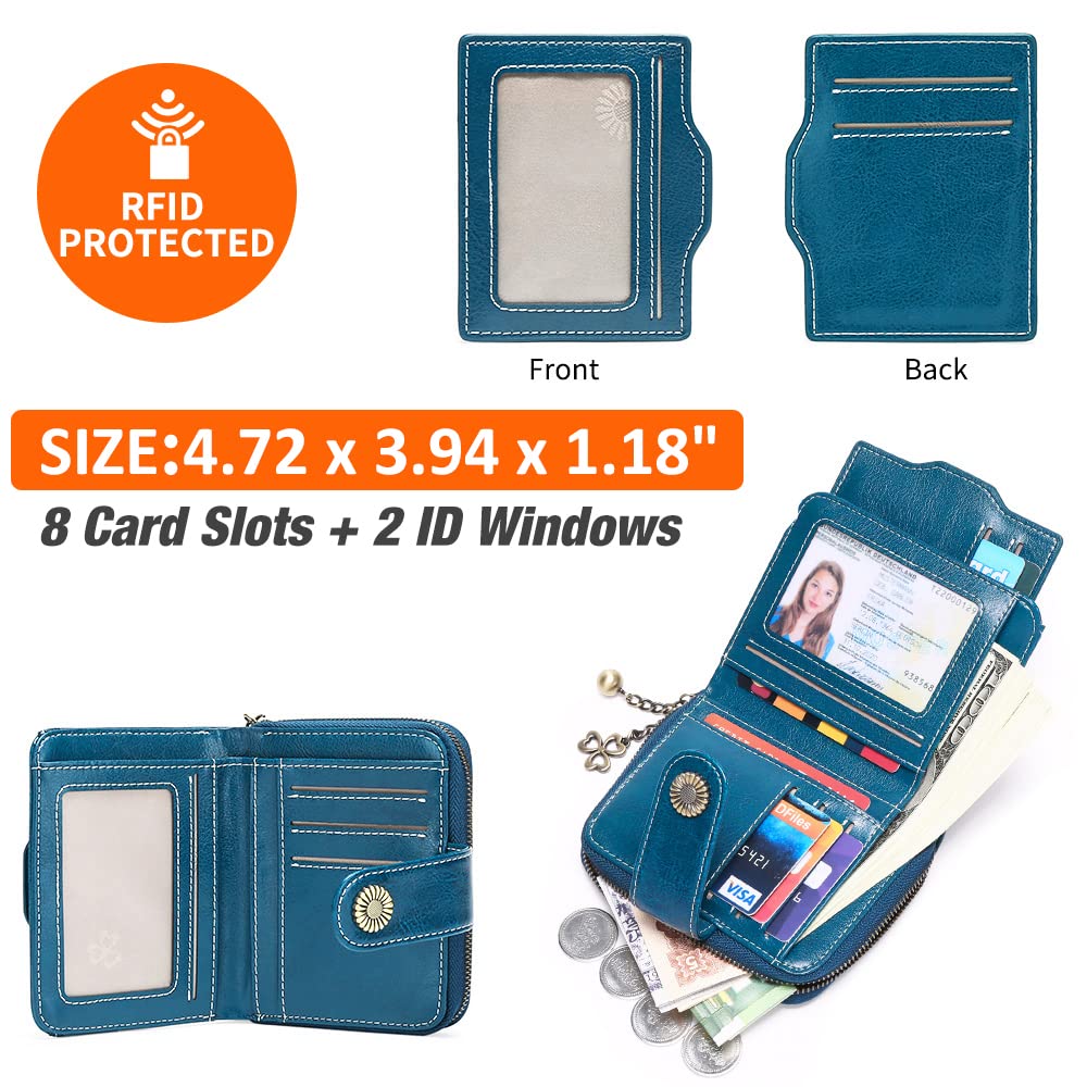 GOIACII WOMEN'S LARGE WALLET portafoglio donna blu pavone in pelle RFID