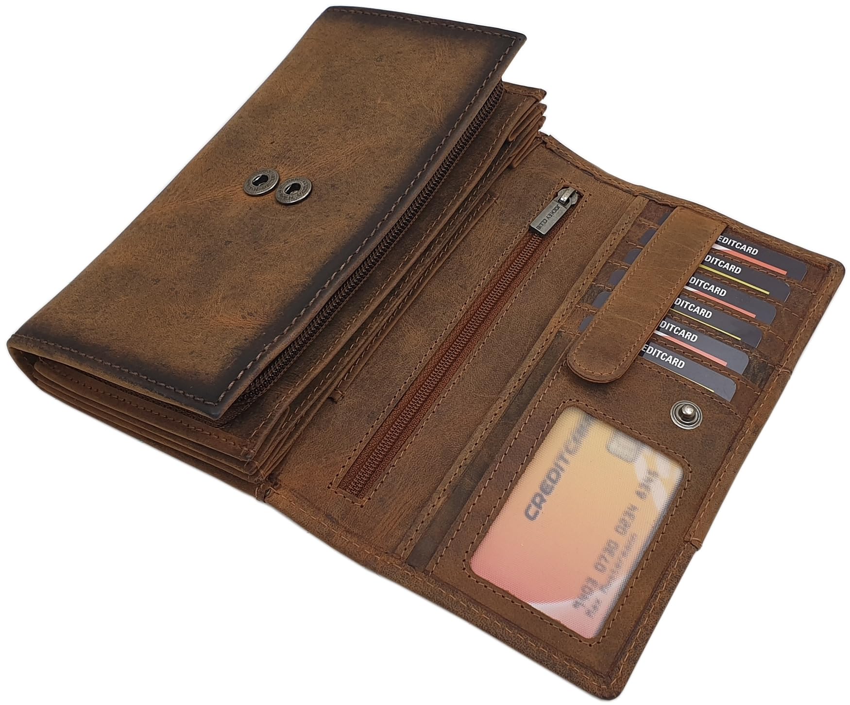 myledershop Damen Geldbörsen portafoglio donna cognac in pelle di bufalo RFID e NFC
