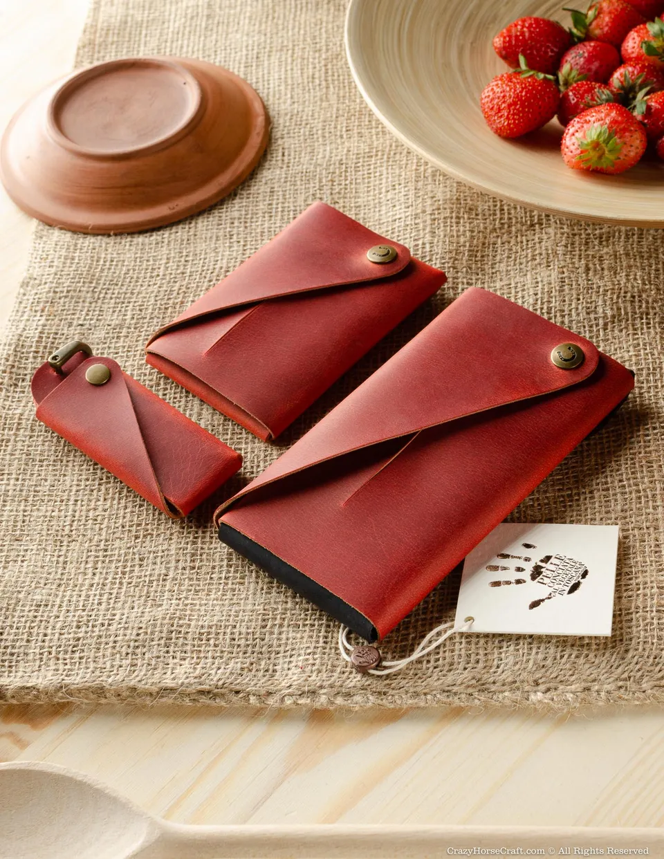 Crazy Horse Craft Minimalist Series set custodie pelle rosso fragola