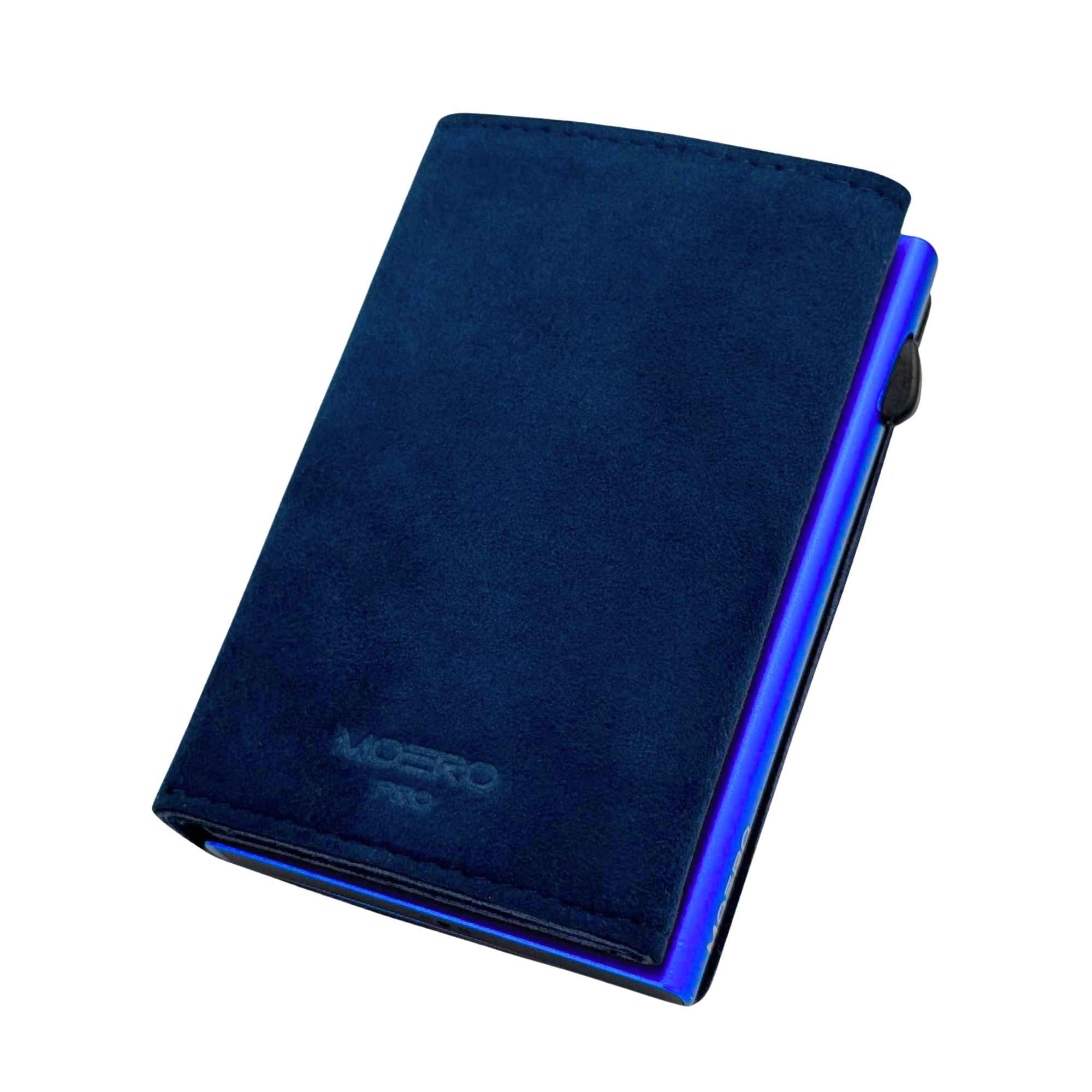 Moero Linea PRO PRO PLUS Zip SUPERIOR portafoglio Blu RFID Alcantara