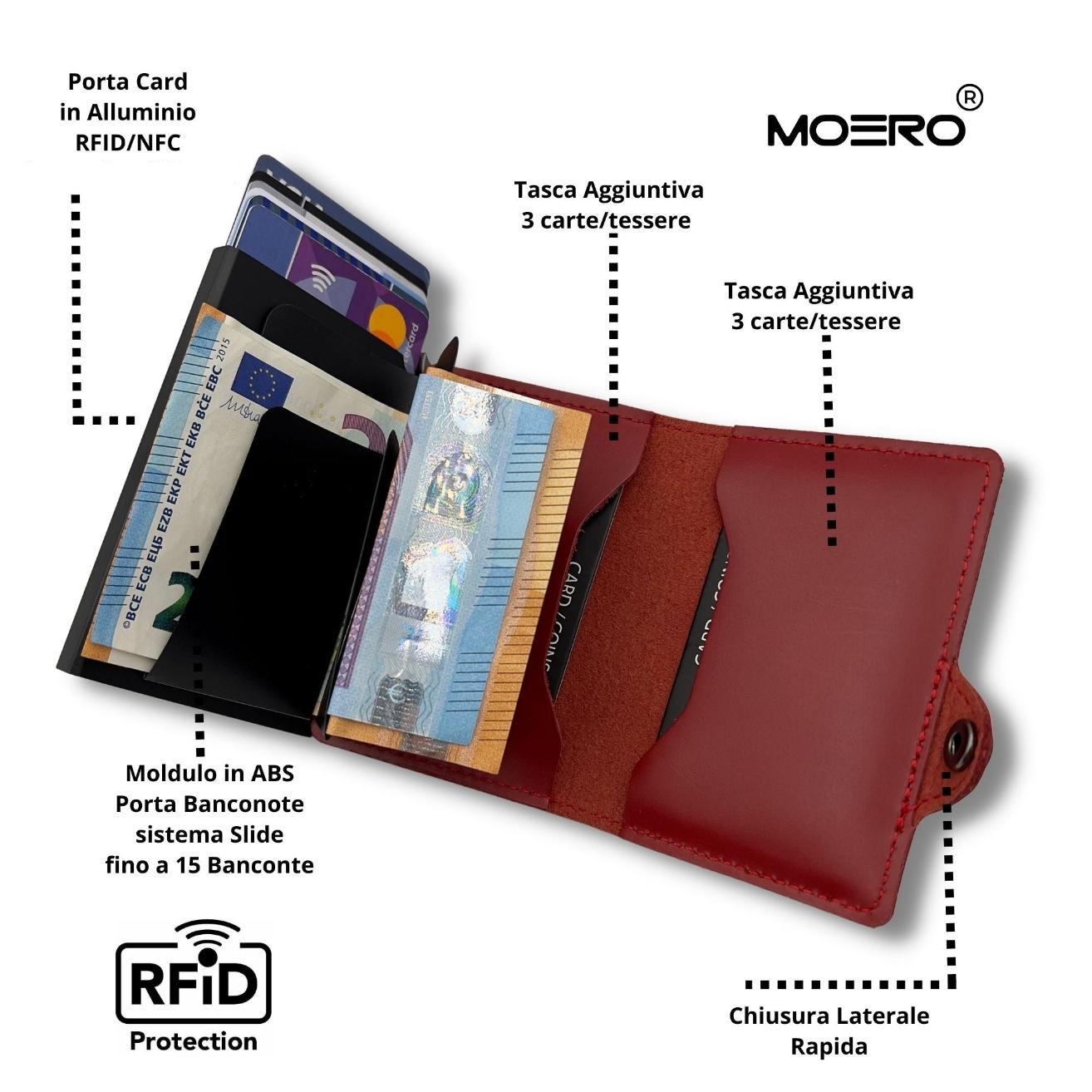 Moero Linea Classic Zip Prestige portafoglio rosso 4.0 RFID