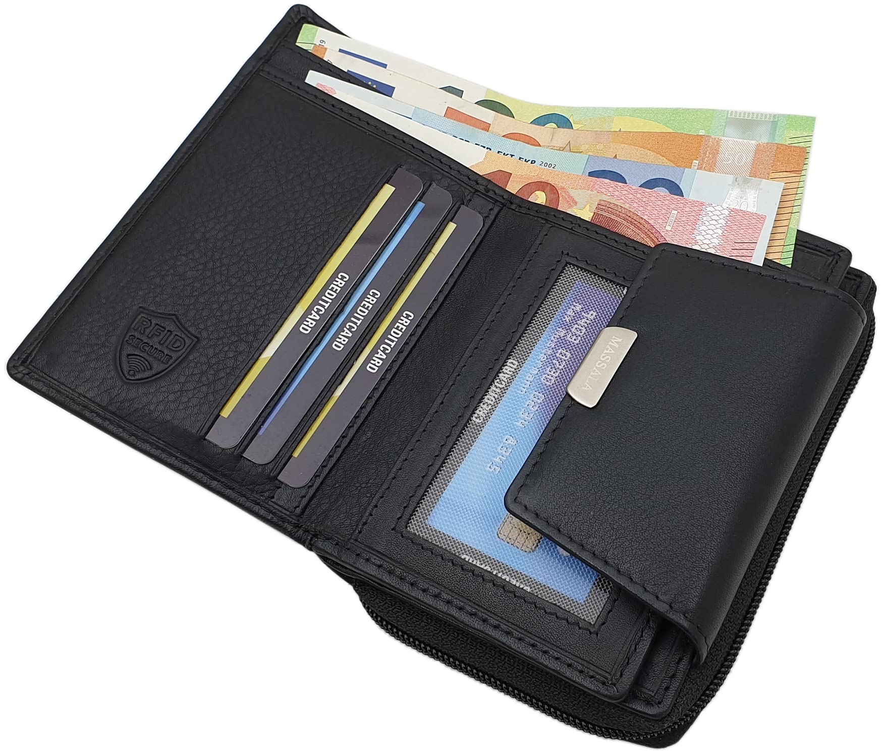 myledershop Damen Geldbörsen portafoglio donna nero RFID 13 cm