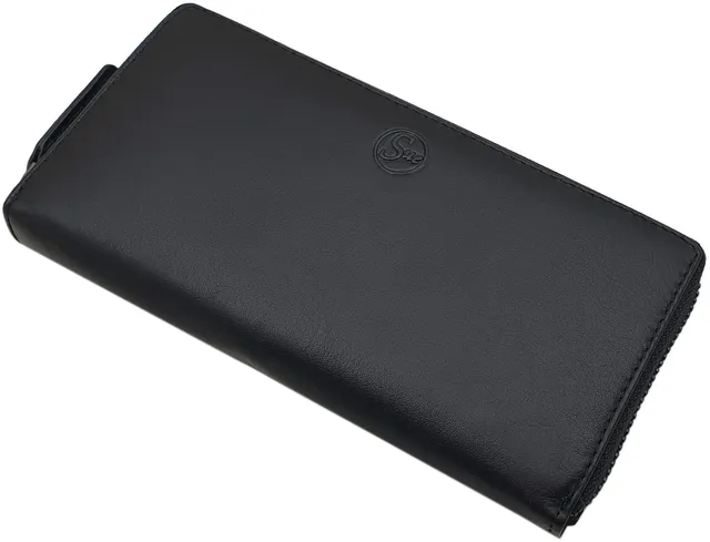 myledershop Damen Geldbörsen portafoglio grande in nappa nero RFID