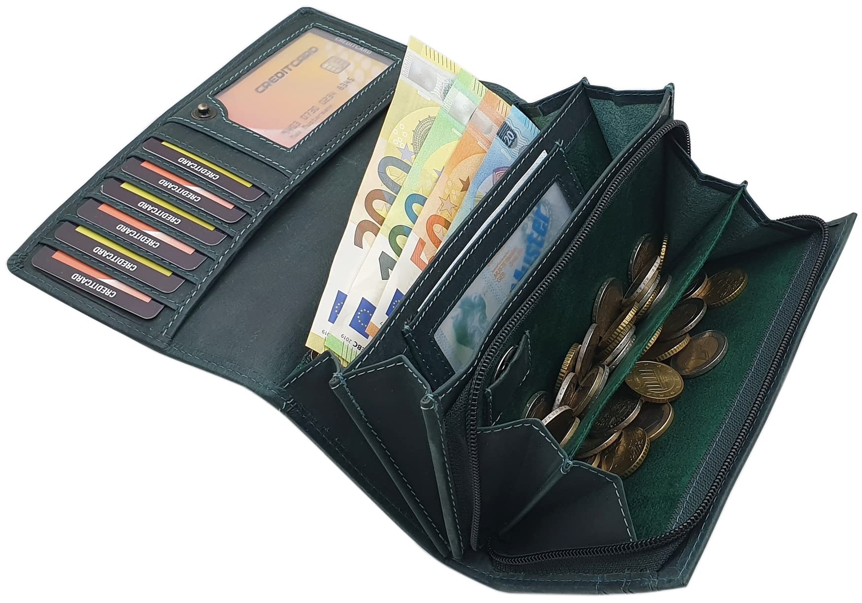 myledershop Damen Geldbörsen portafoglio donna verde scuro RFID