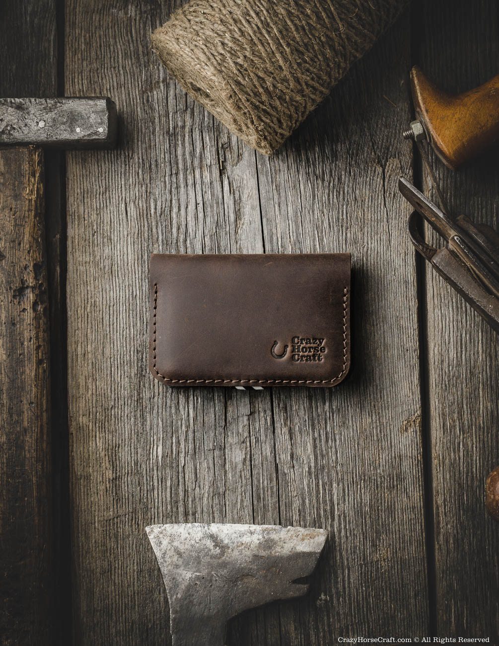 Crazy Horse Craft Wallets & Card Holders portacarte Wood Brown in pelle