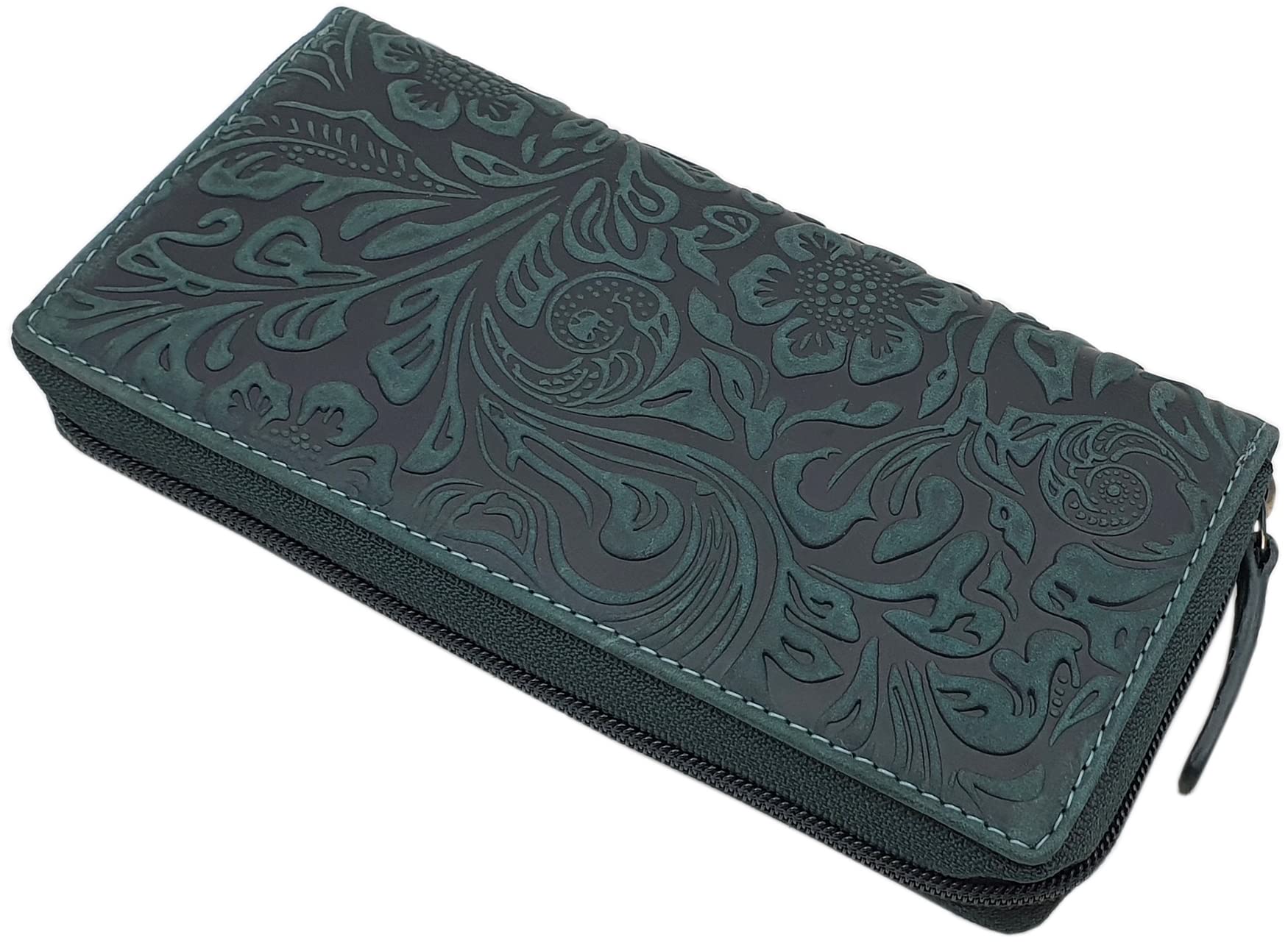 myledershop Damen Geldbörsen portafoglio grande RFID verde scuro