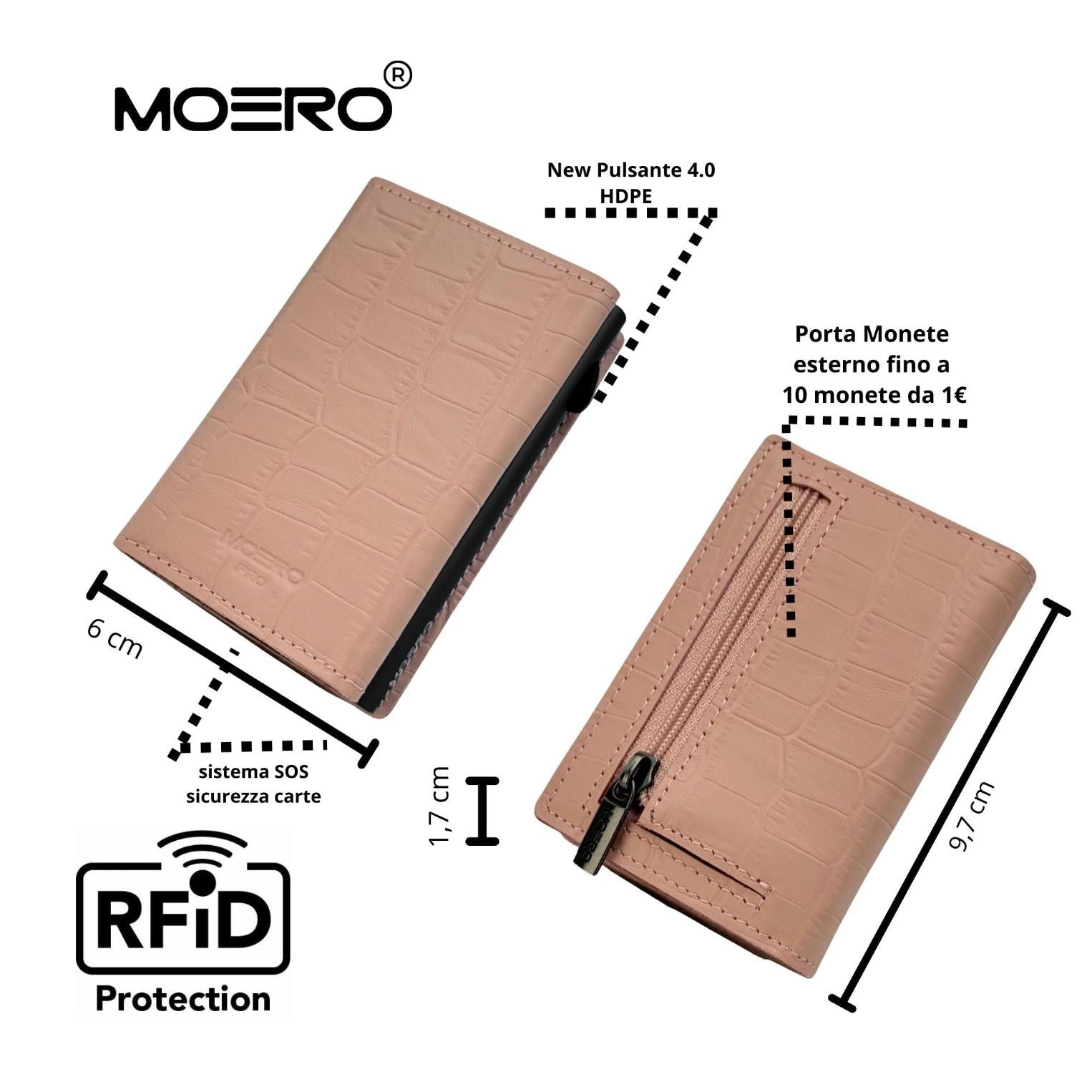 Moero Linea PRO PRO Zip Croco portafoglio Rosa 4.0 RFID