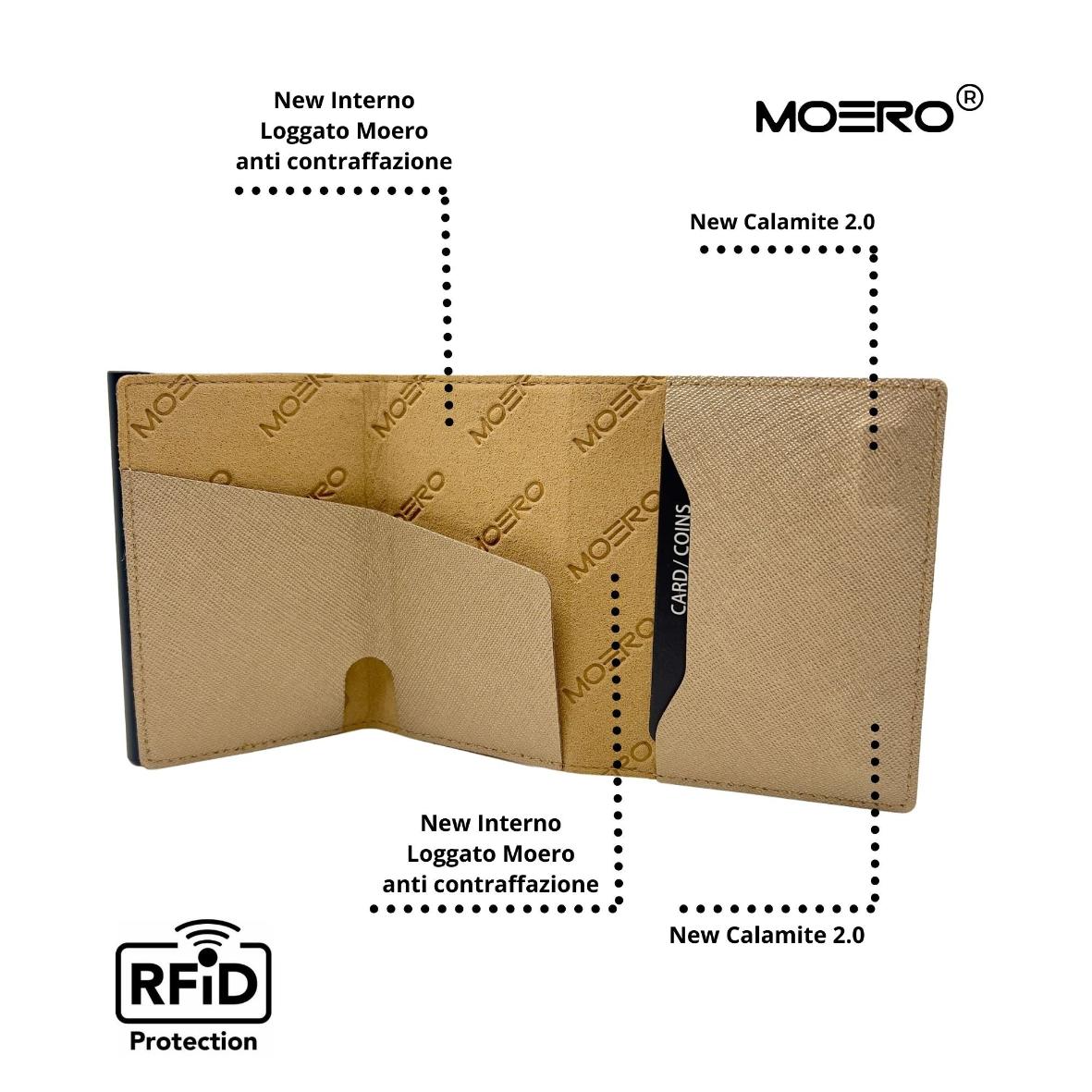 Moero Linea AirTag PRO Zip AirTag portafoglio Oro Saffiano RFID
