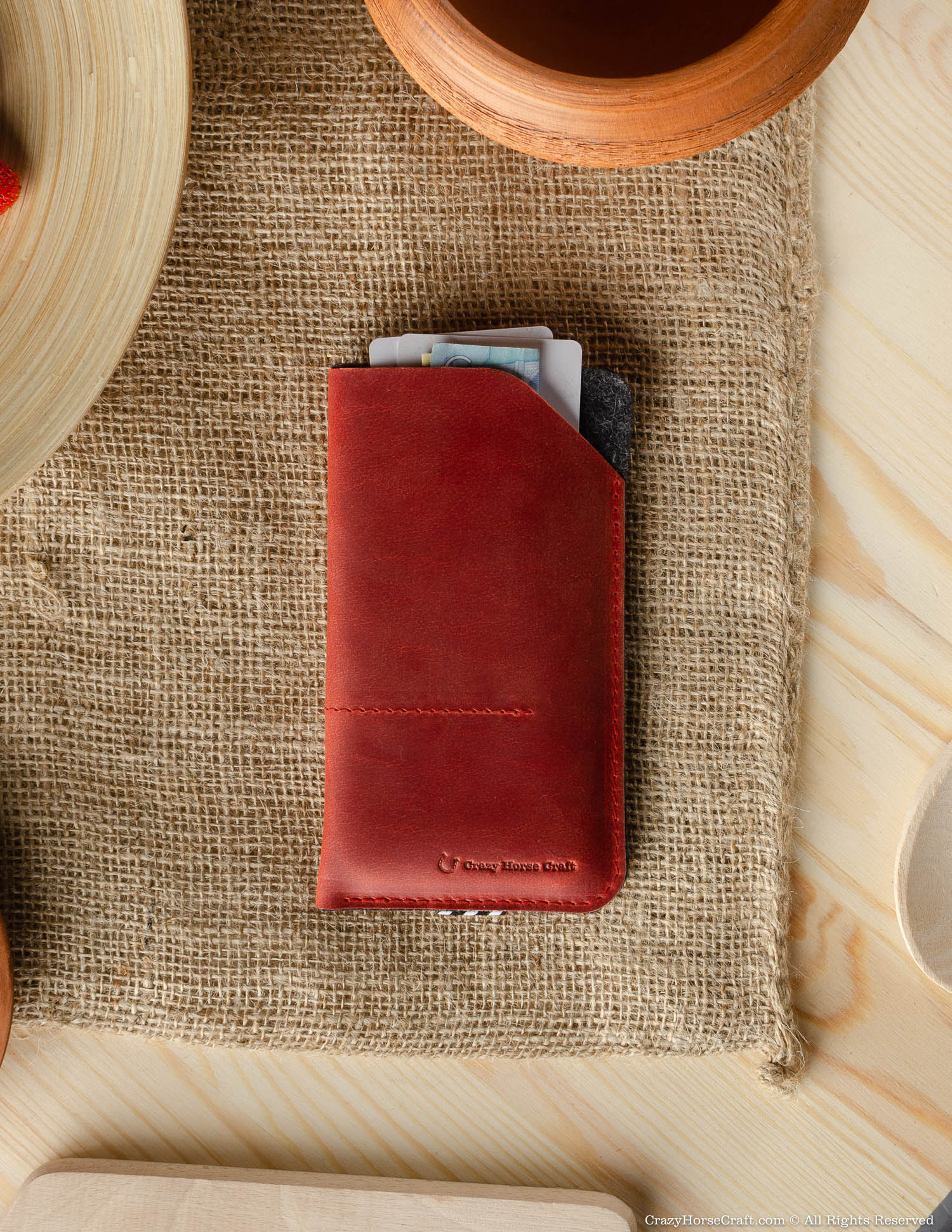 Crazy Horse Craft Phone Cases Leather Phone Case Wallet custodia iPhone Fragola Red