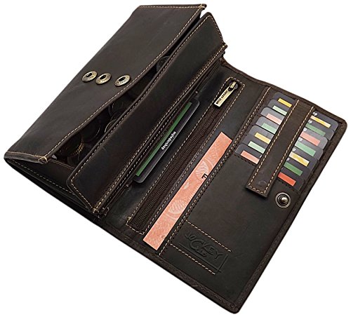 myledershop Damen Geldbörsen portafoglio grande marrone RFID