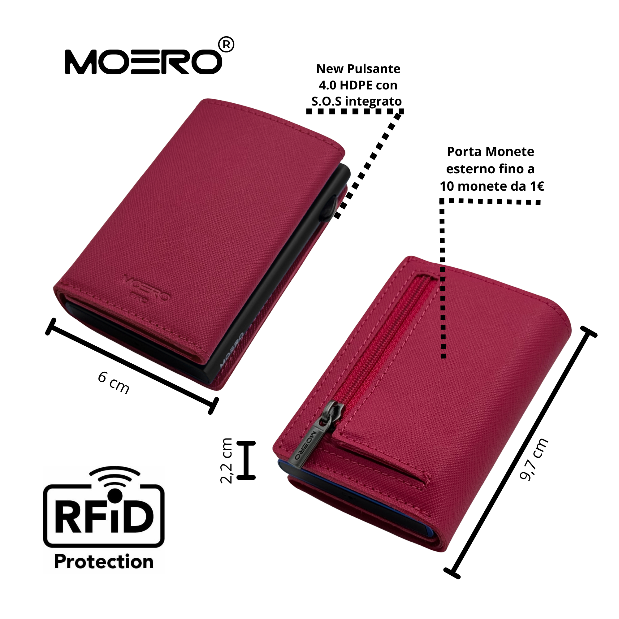 Moero Linea PRO PRO PLUS Zip Saffiano portafoglio magenta RFID