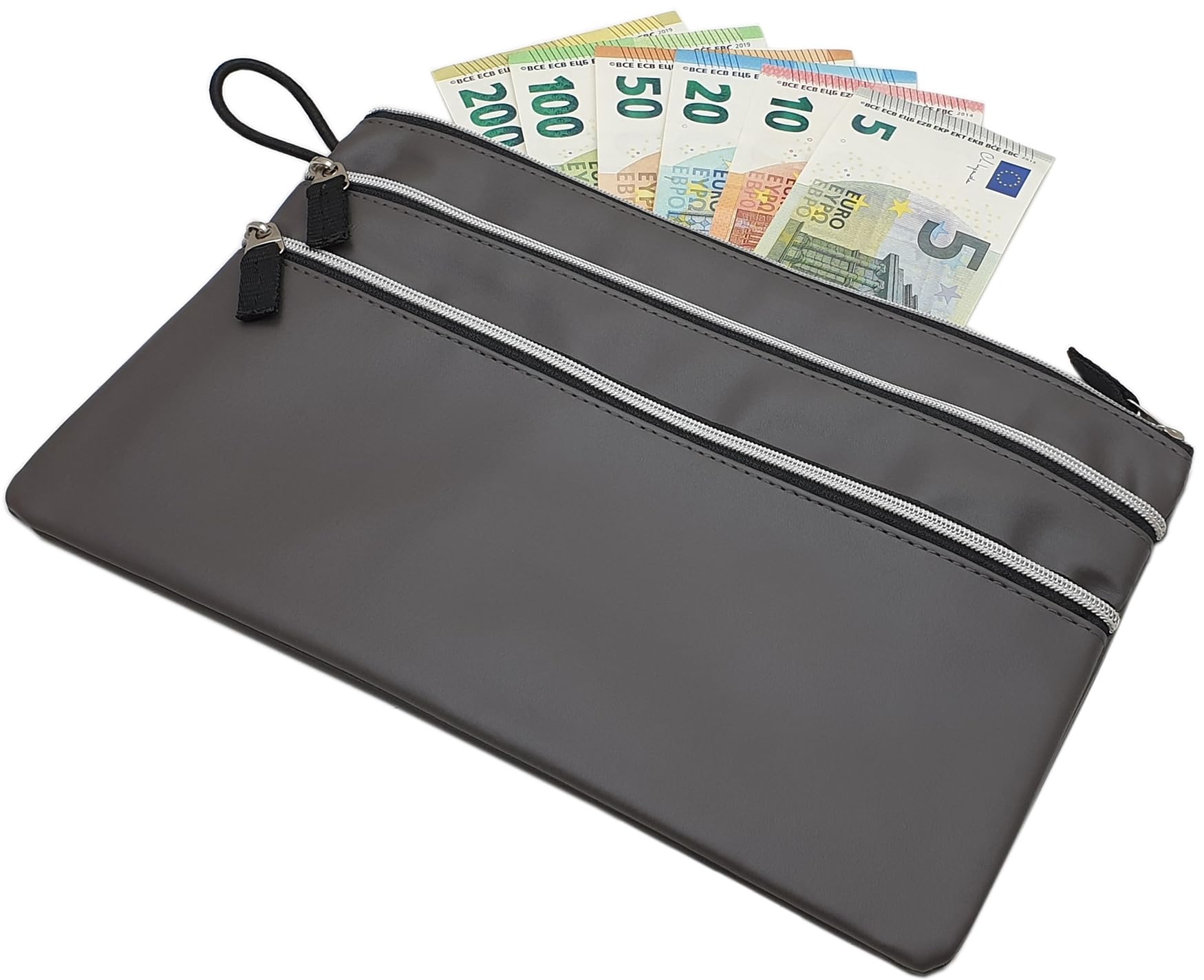 myledershop Banktaschen portafoglio grande grigio a 3 scomparti