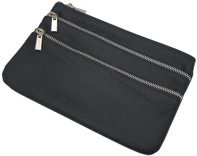 myledershop Banktaschen Borsa in pelle bovina a 3 scomparti nera