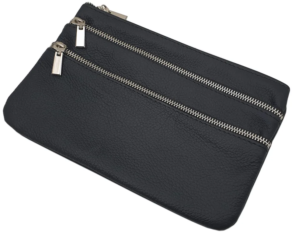 myledershop Banktaschen Borsa in pelle bovina a 3 scomparti nera