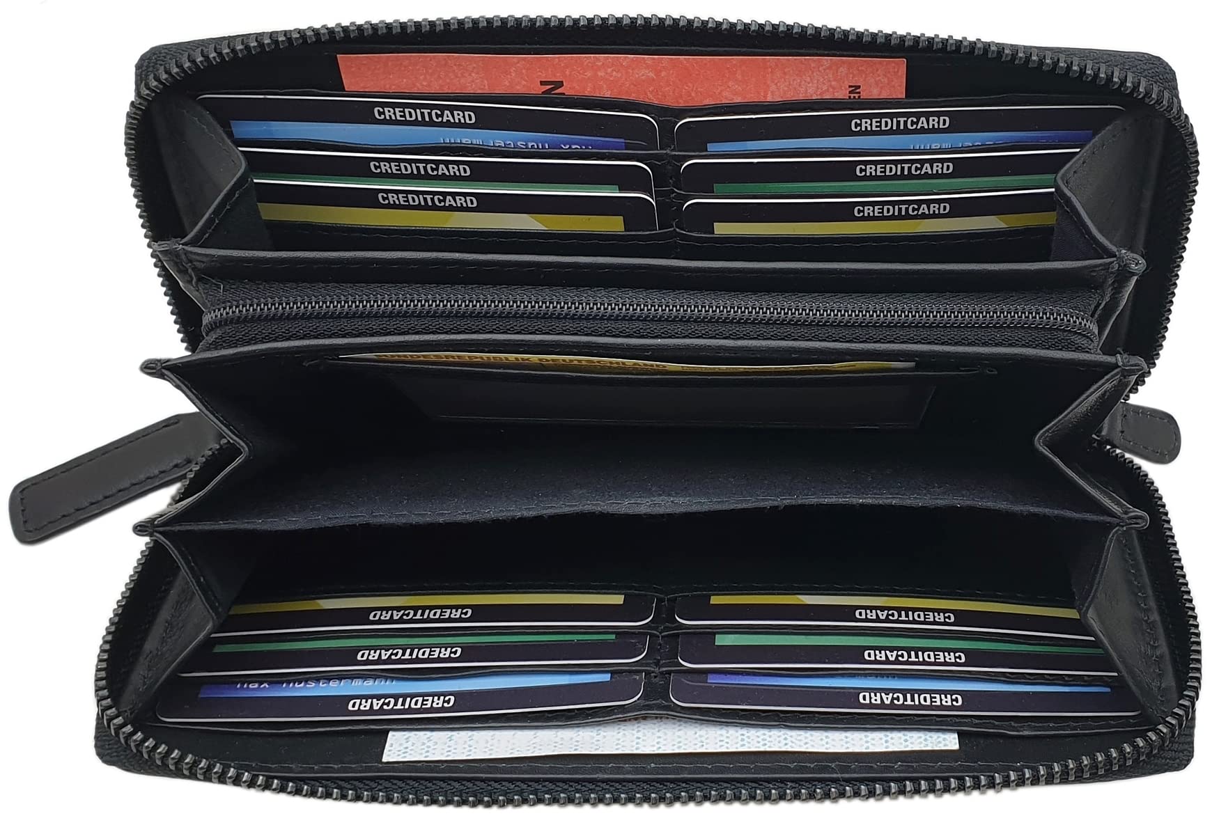 myledershop Damen Geldbörsen portafoglio grande in nappa nero RFID