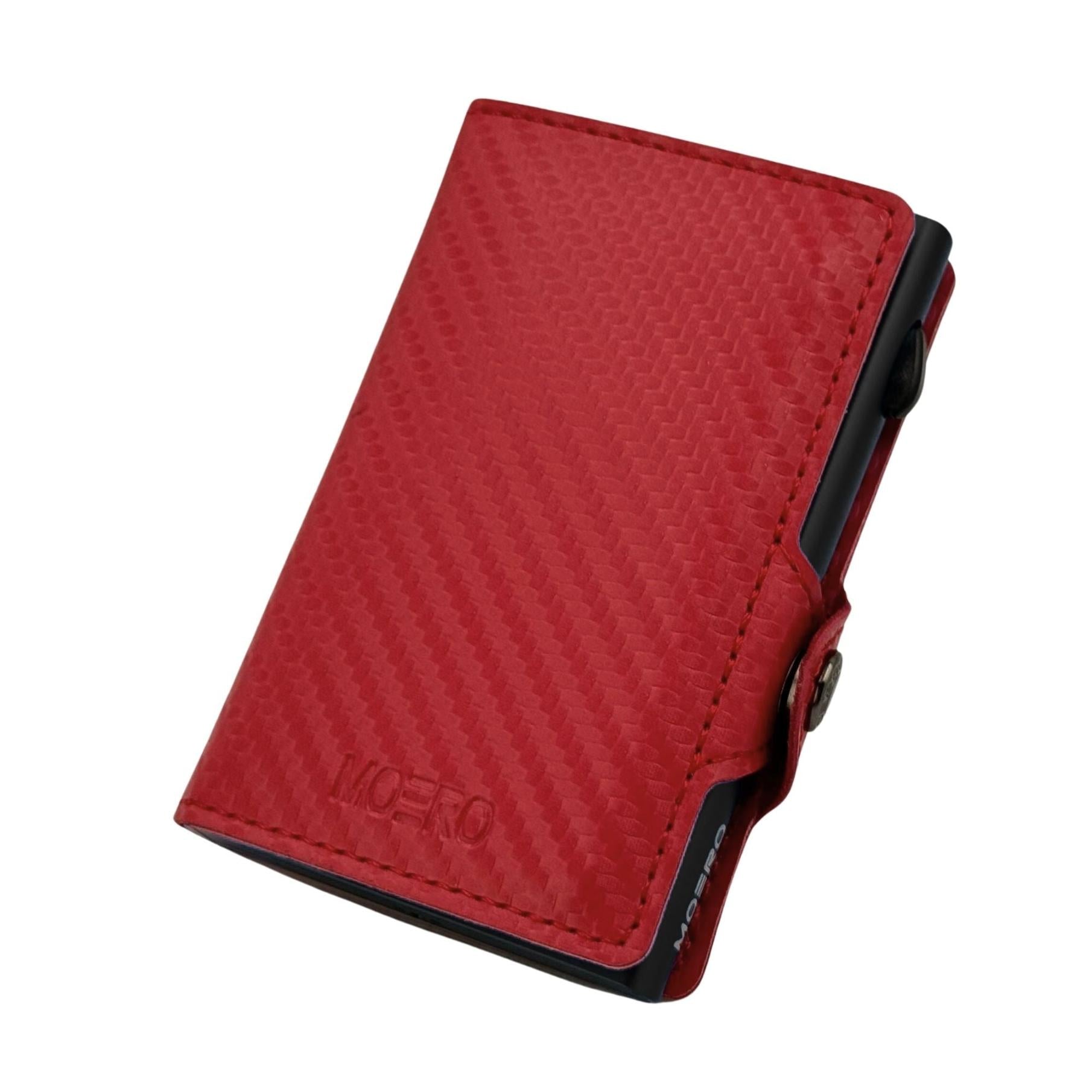 Moero Linea Classic Classic Zip Carbon portafoglio rosso con zip RFID