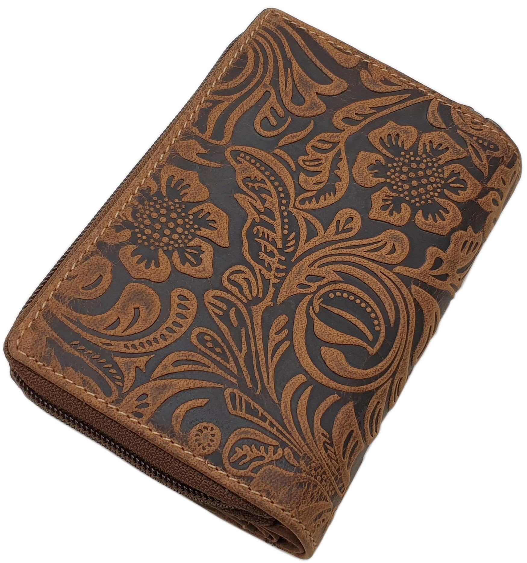 myledershop Damen Geldbörsen portafoglio verticale in bufalo cognac RFID