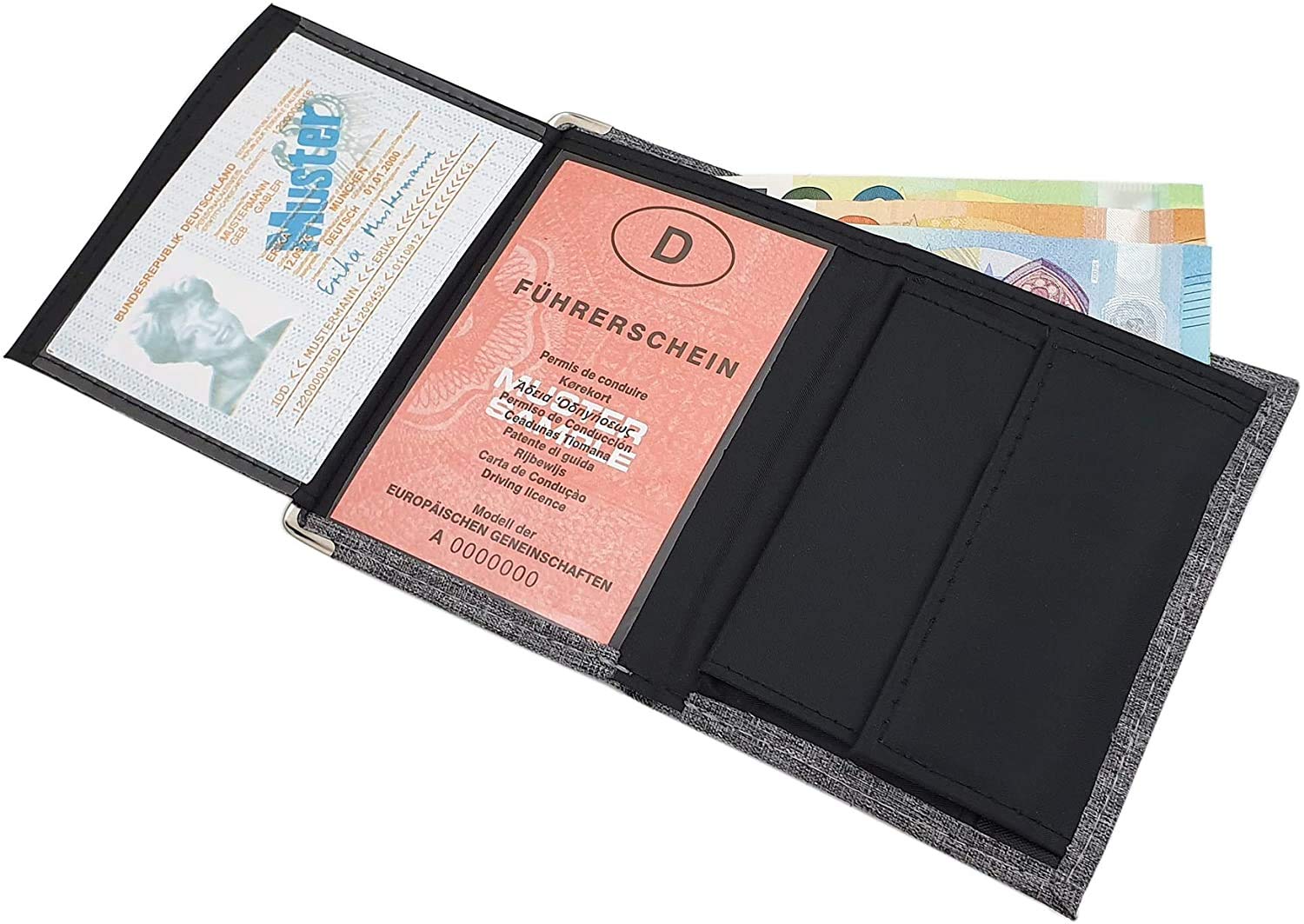 myledershop Herren Geldbörsen portafoglio verticale grigio con protezioni metalliche