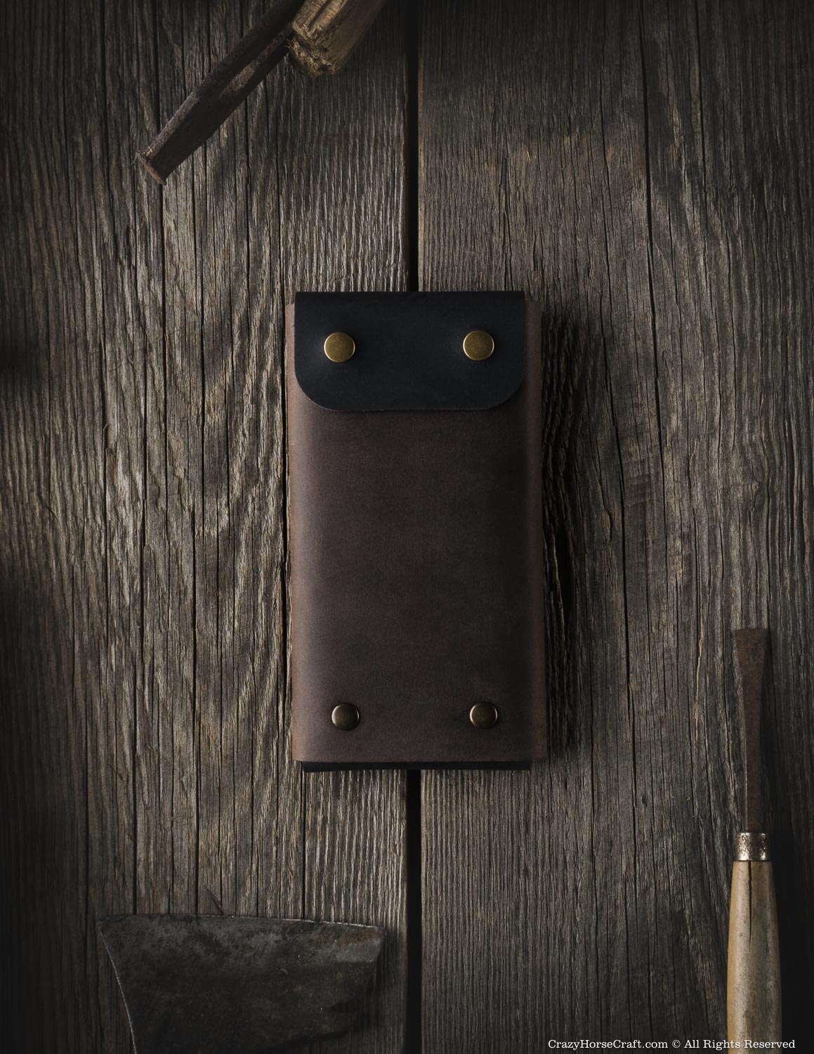 Crazy Horse Craft Minimalist Series portafoglio custodia iPhone Wood Brown XL