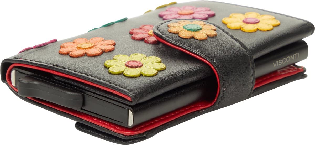 Visconti Daisy porta carte nero con fiore RFID e portamonete