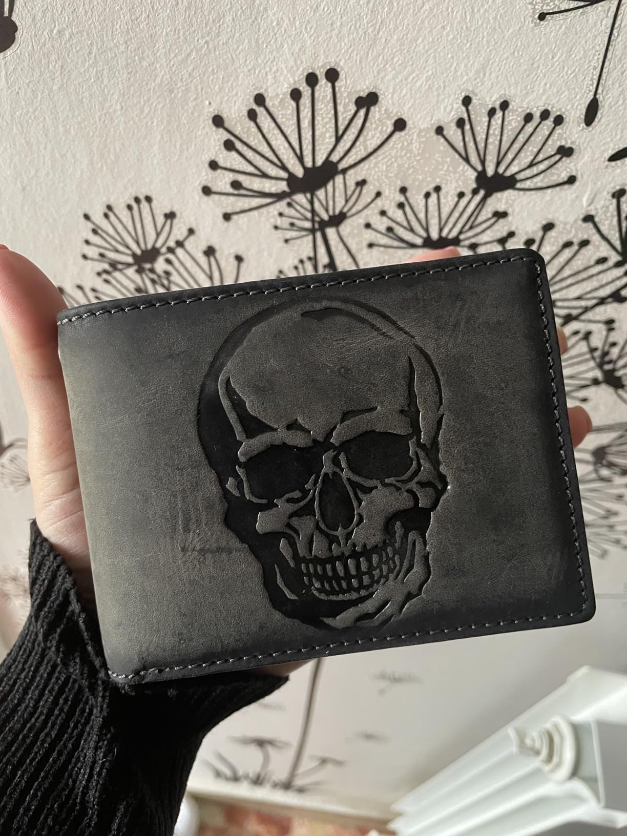 myledershop Herren Geldbörsen Pelle di bufalo portafoglio con teschio marrone RFID