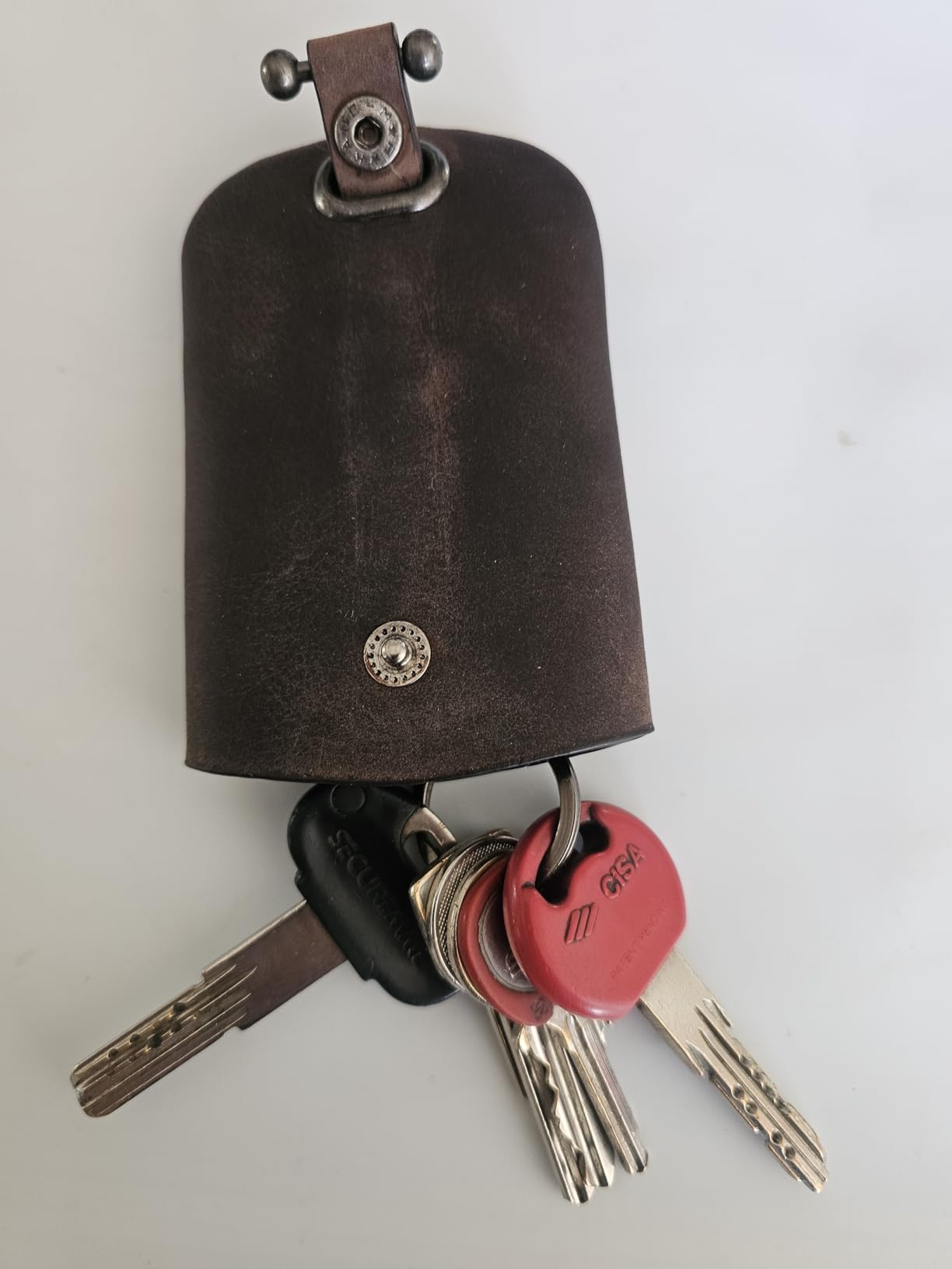 myledershop Schlüsseltaschen Sacchetto chiave in pelle di bufalo Cognac portachiavi con tasca