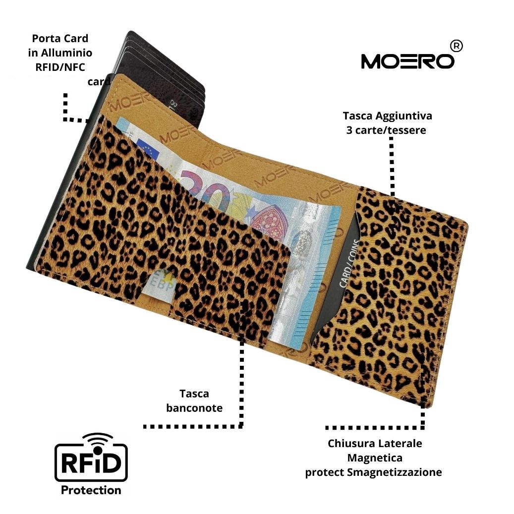 Moero Linea PRO PRO portafoglio leopardato 9 carte RFID