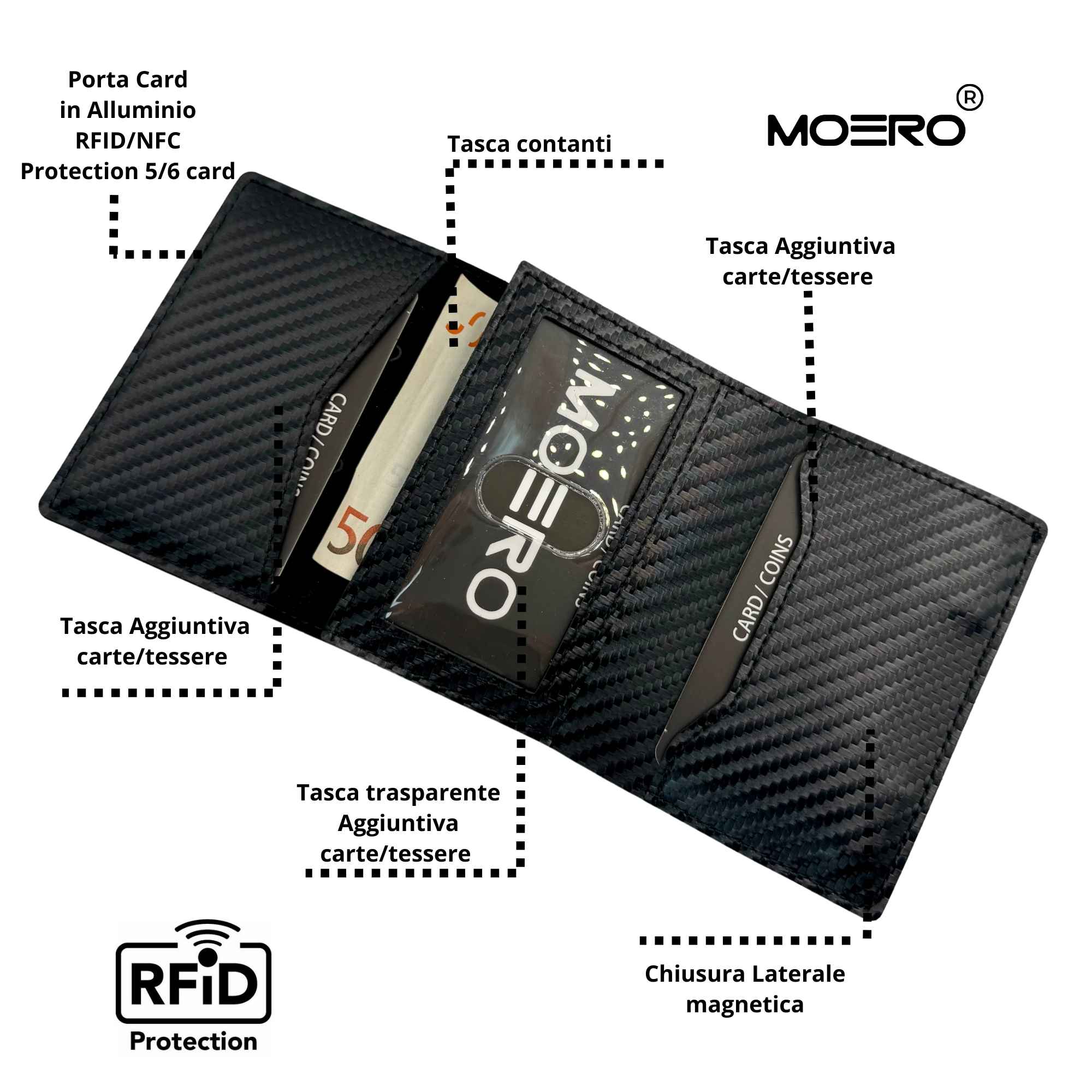 Moero Linea PRO PRO PLUS portafoglio nero 4.0 in carbonio RFID