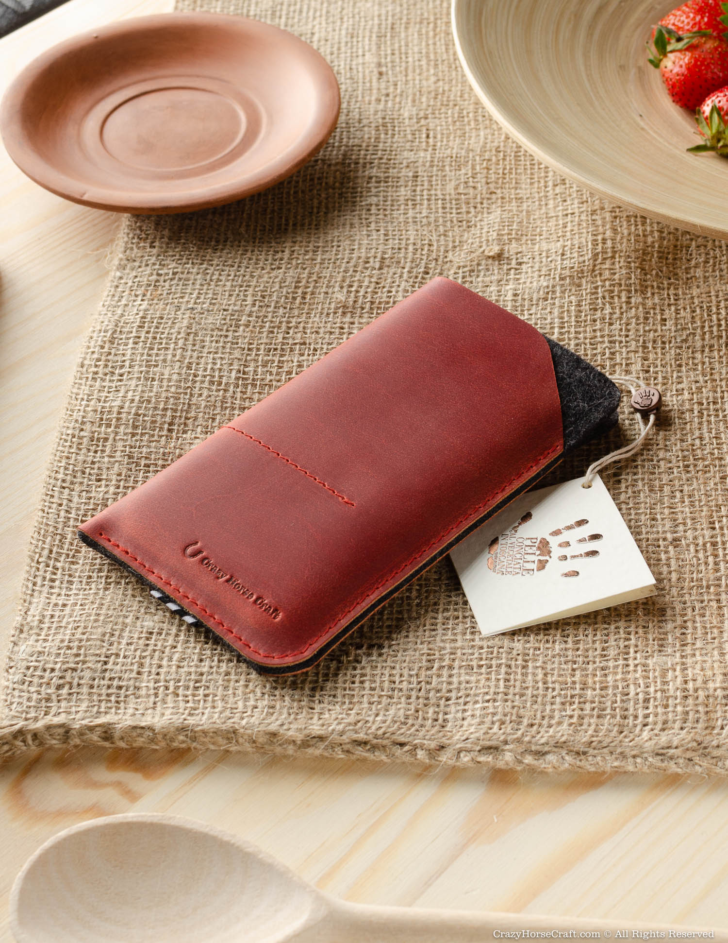 Crazy Horse Craft Phone Cases Leather Phone Case Wallet custodia iPhone Fragola Red