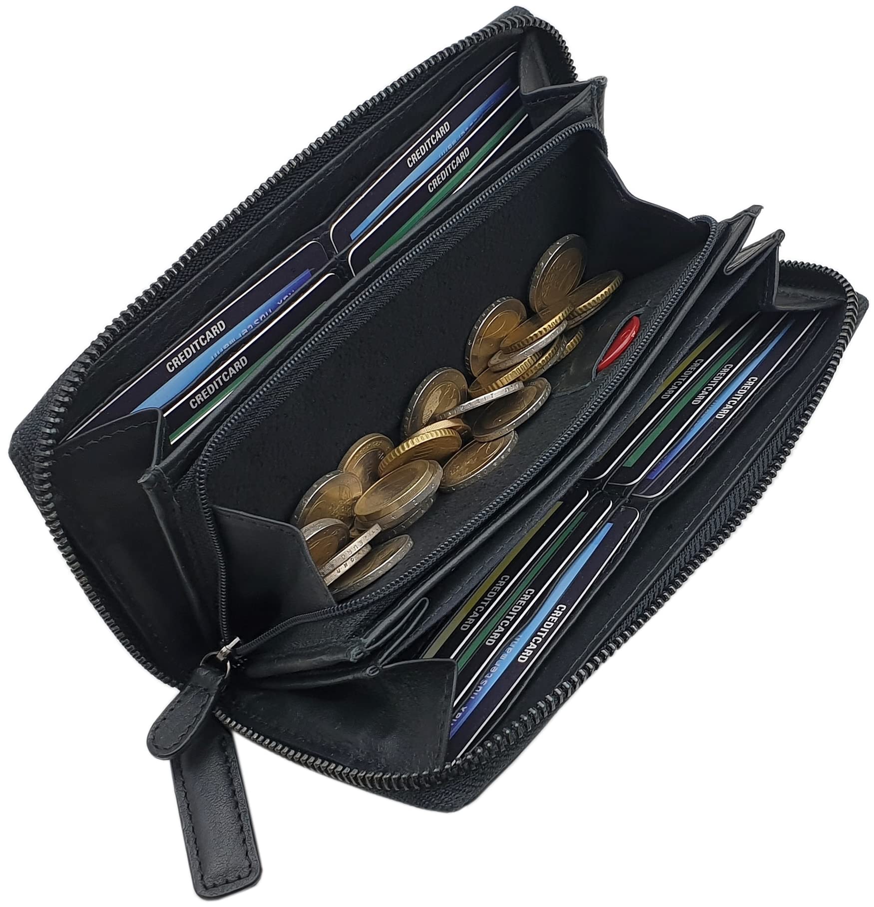 myledershop Damen Geldbörsen portafoglio grande in nappa nero RFID