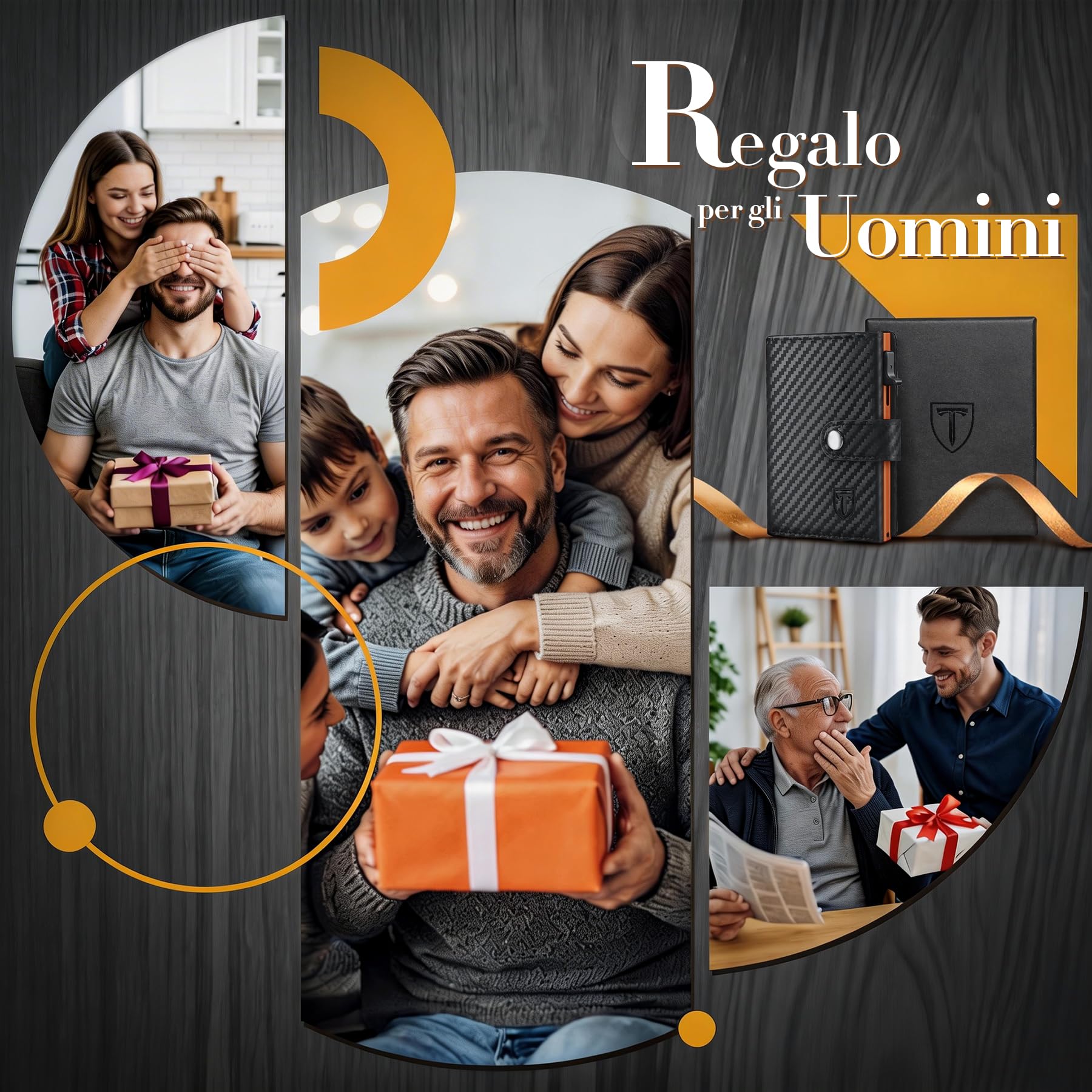 TENBST Card Holder portacarte uomo Nero/Arancione 10 carte RFID