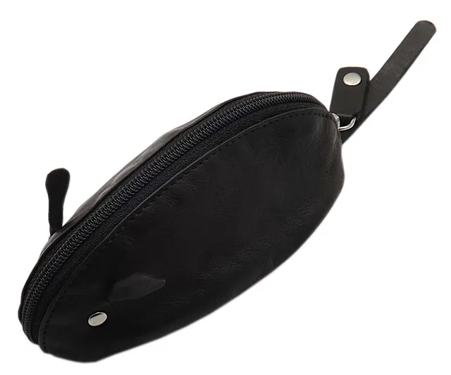 myledershop Schlüsseltaschen portachiavi in pelle nero con cerniera