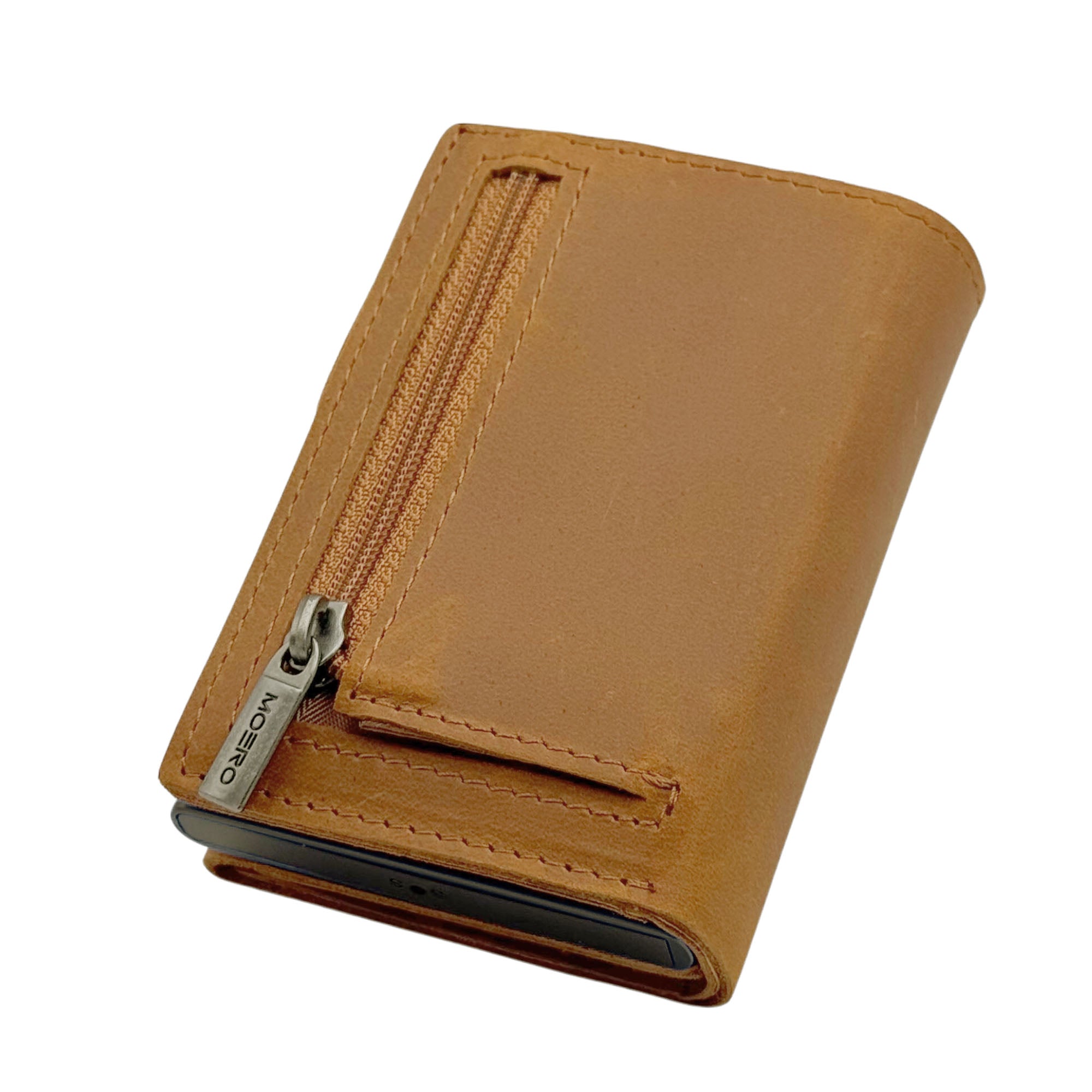 Moero Linea PRO PRO PLUS Zip Crazy Horse portafoglio Cognac RFID