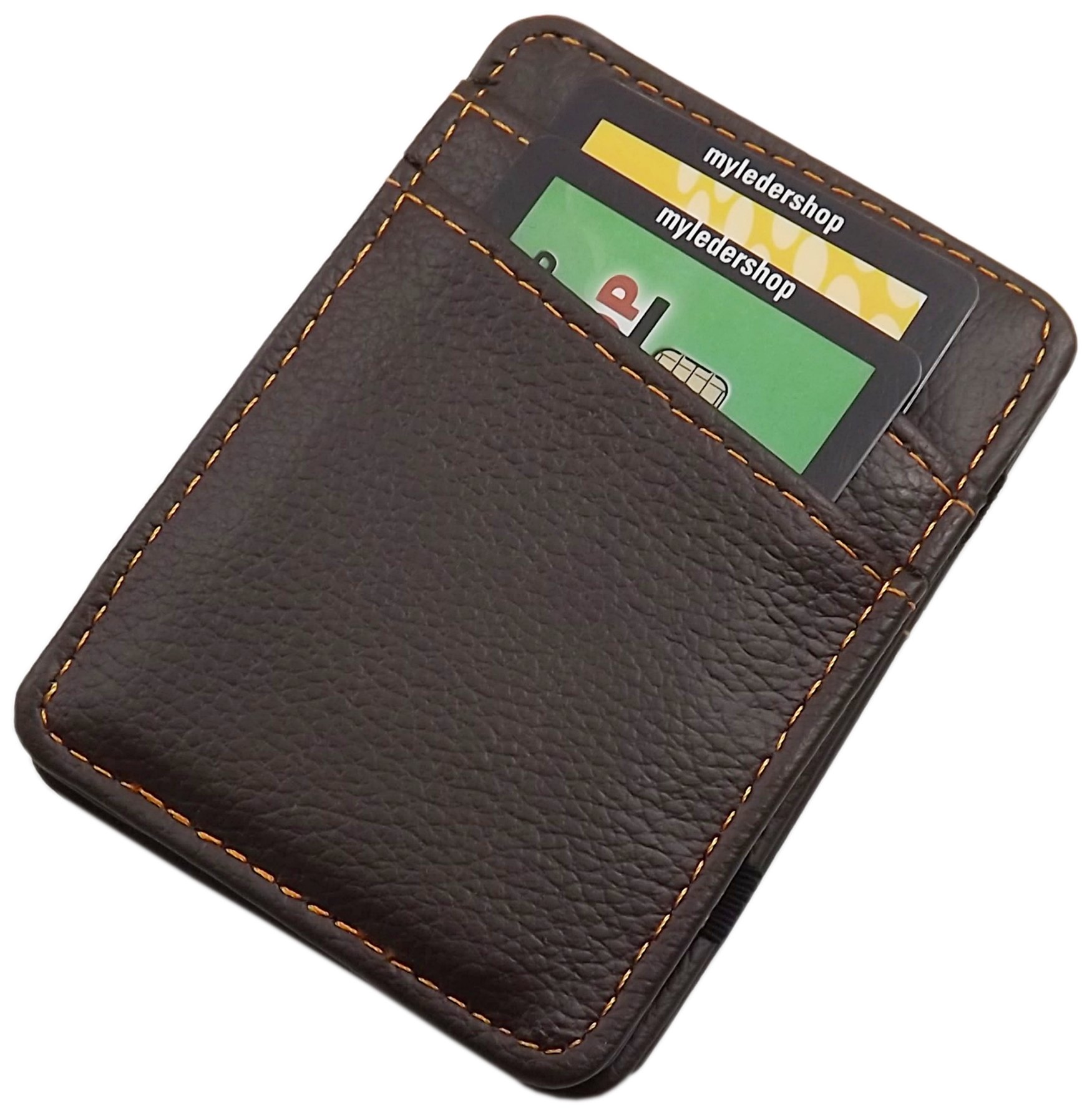 myledershop Karten- und Ausweisetuis portafoglio magico marrone in ecopelle