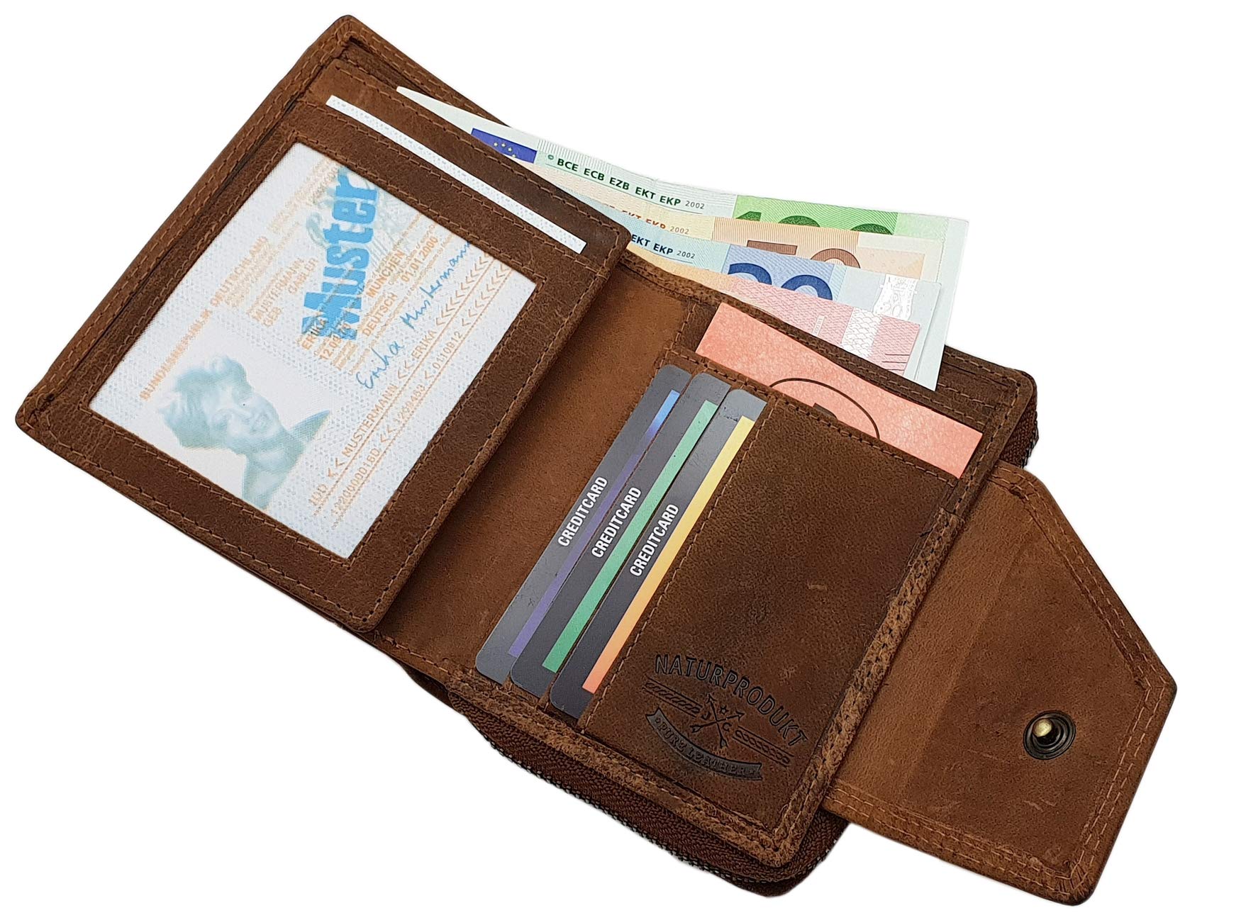 myledershop Damen Geldbörsen portafoglio donna cognac pelle bufalo RFID