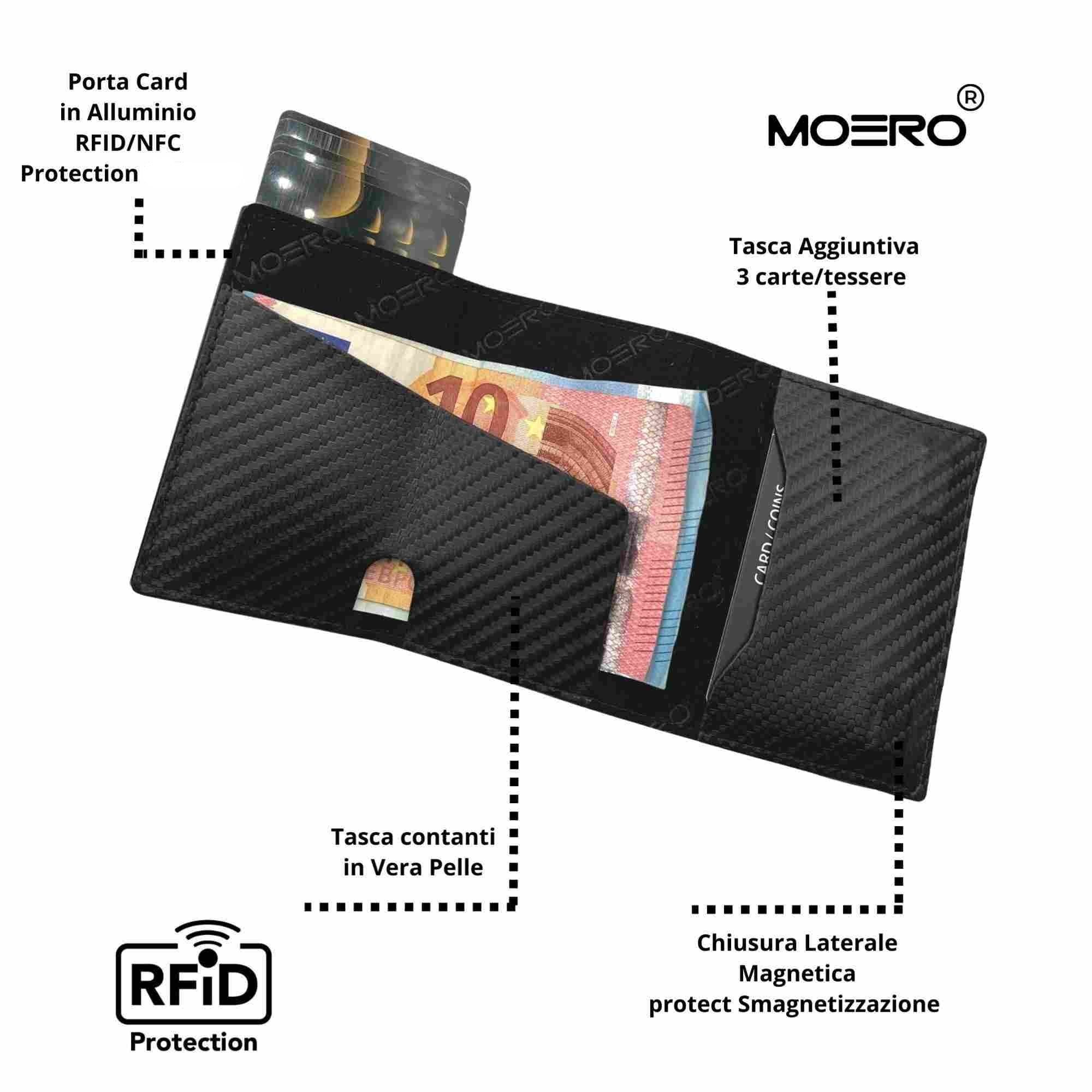 Moero Linea AirTag AirTag PRO Carbon Black Zip portafoglio Nero RFID