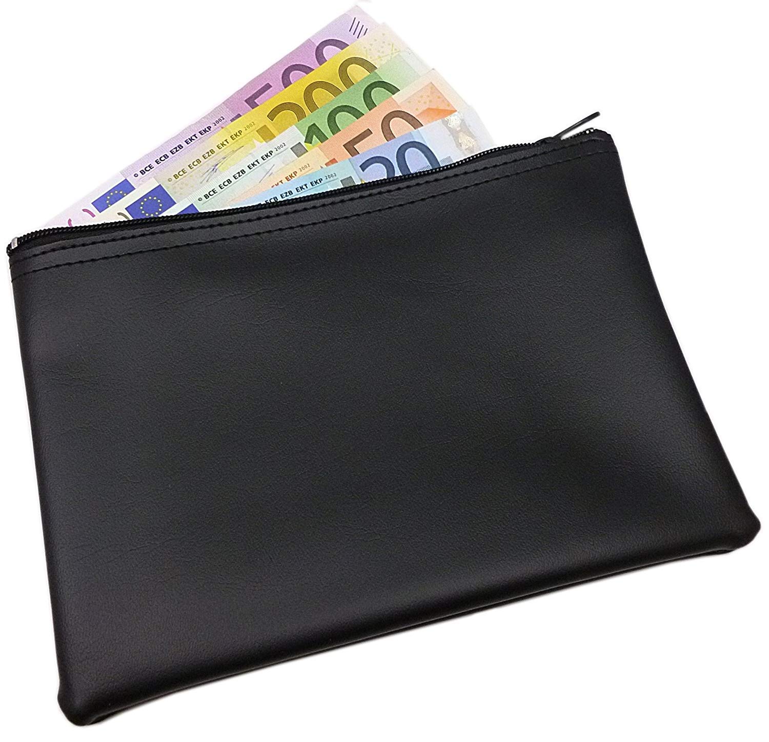 myledershop Banktaschen XL Portafoglio per banconote portafoglio nero con cerniera