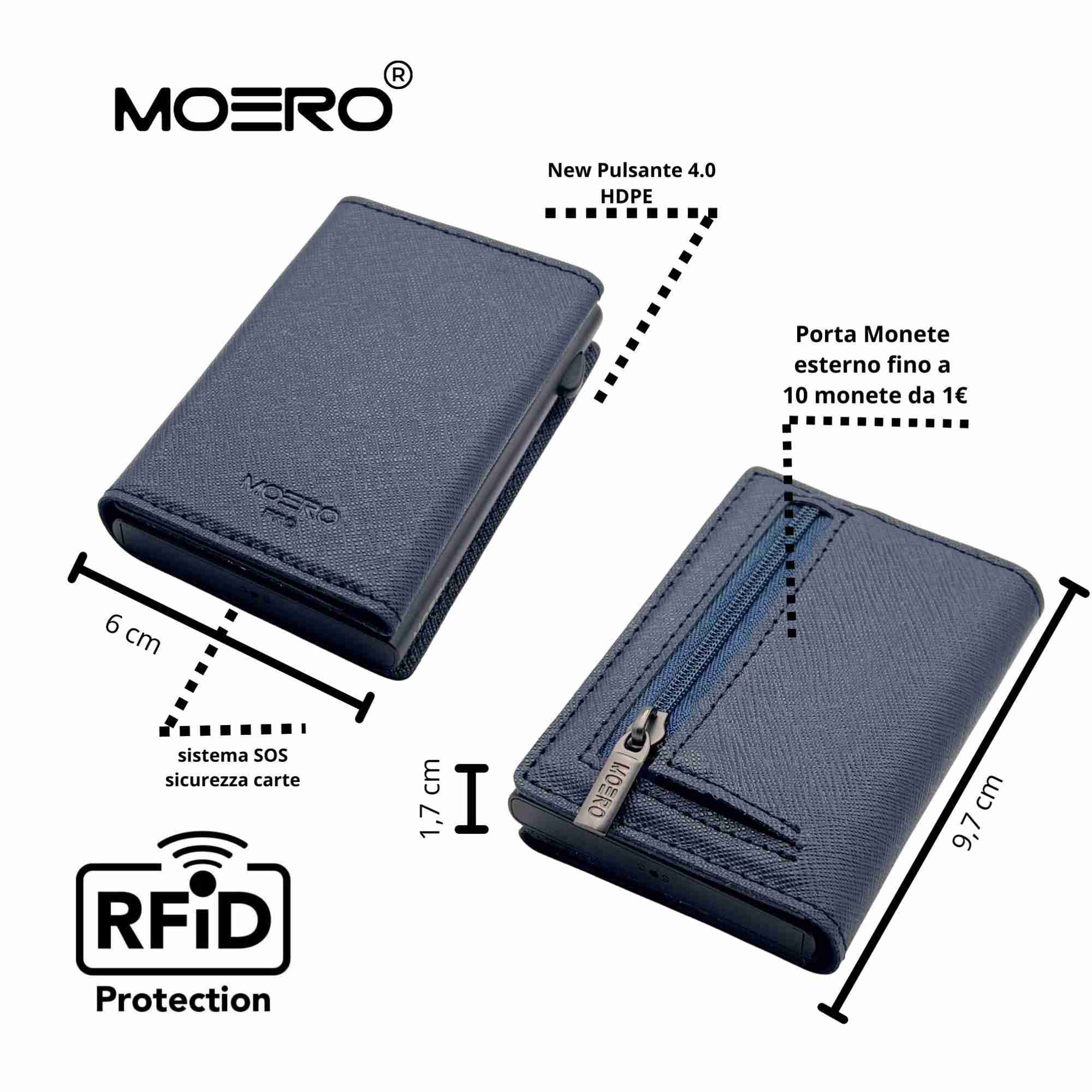 Moero Linea PRO PRO Zip Saffiano portafoglio blu navy RFID