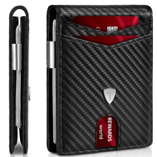 TENBST Card Holder Portafoglio Slim portacarte nero in carbonio RFID